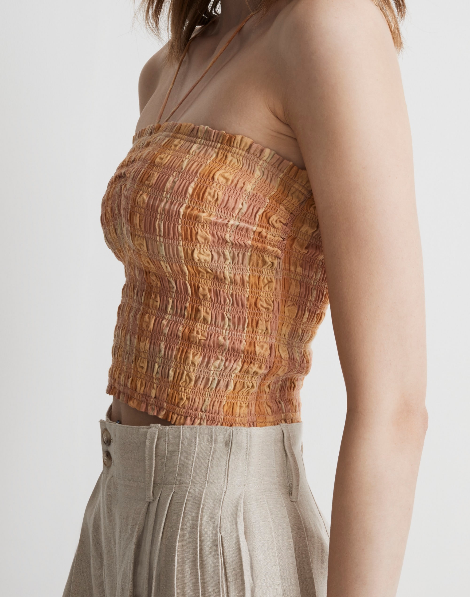 Poplin Smocked Halter Crop Top