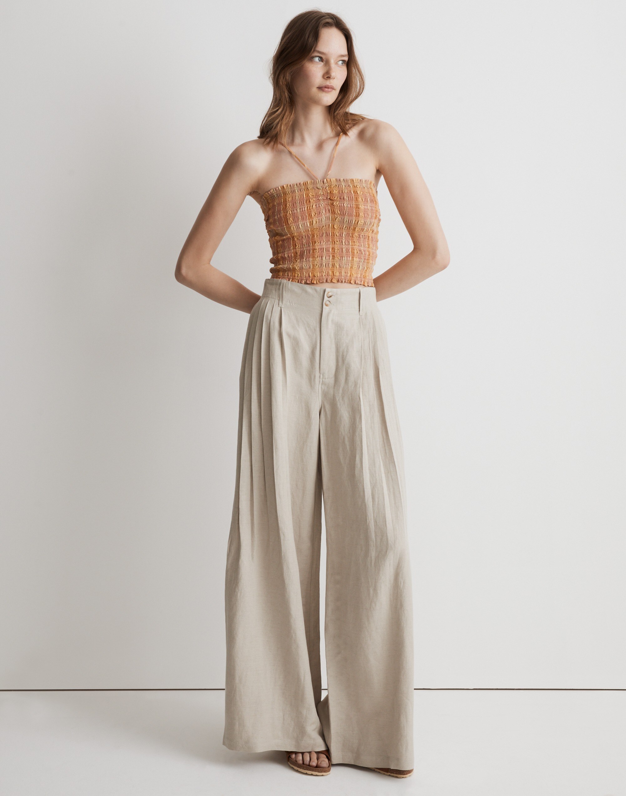 Poplin Smocked Halter Crop Top