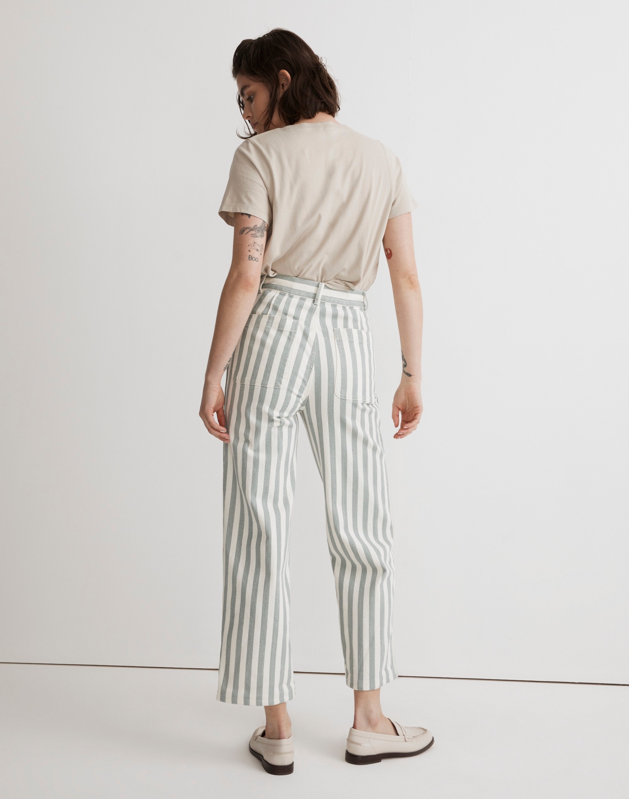 Emmett 2.0 Wide-Leg Crop Pants in Stripe: Patch-Pocket Edition