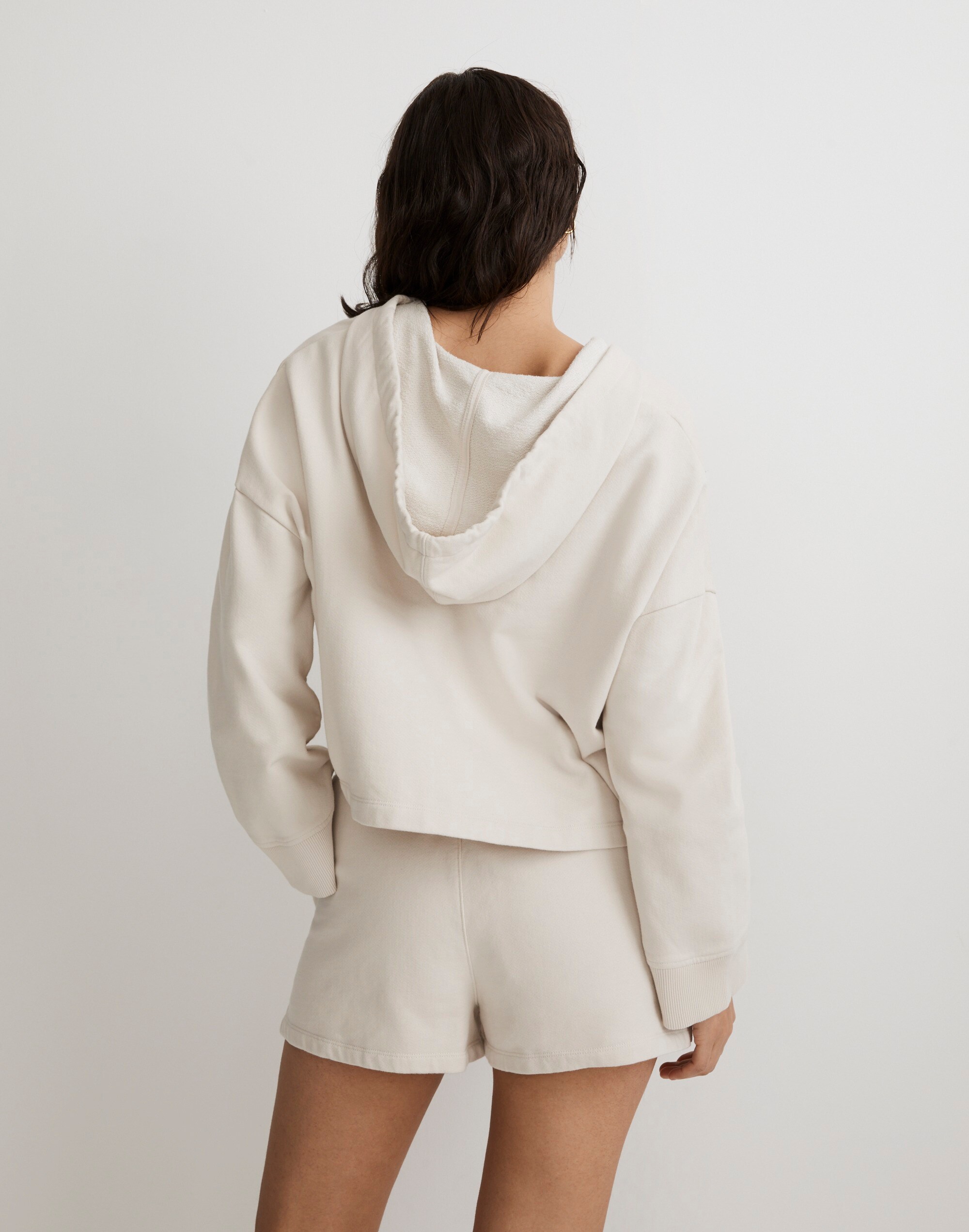 Terry Drawstring Crop Hoodie