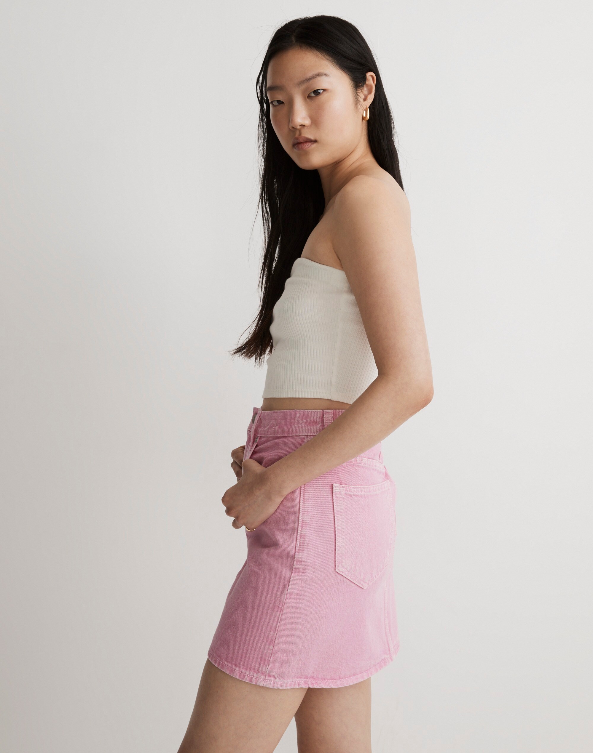 Denim Mini Skirt in Retro Pink