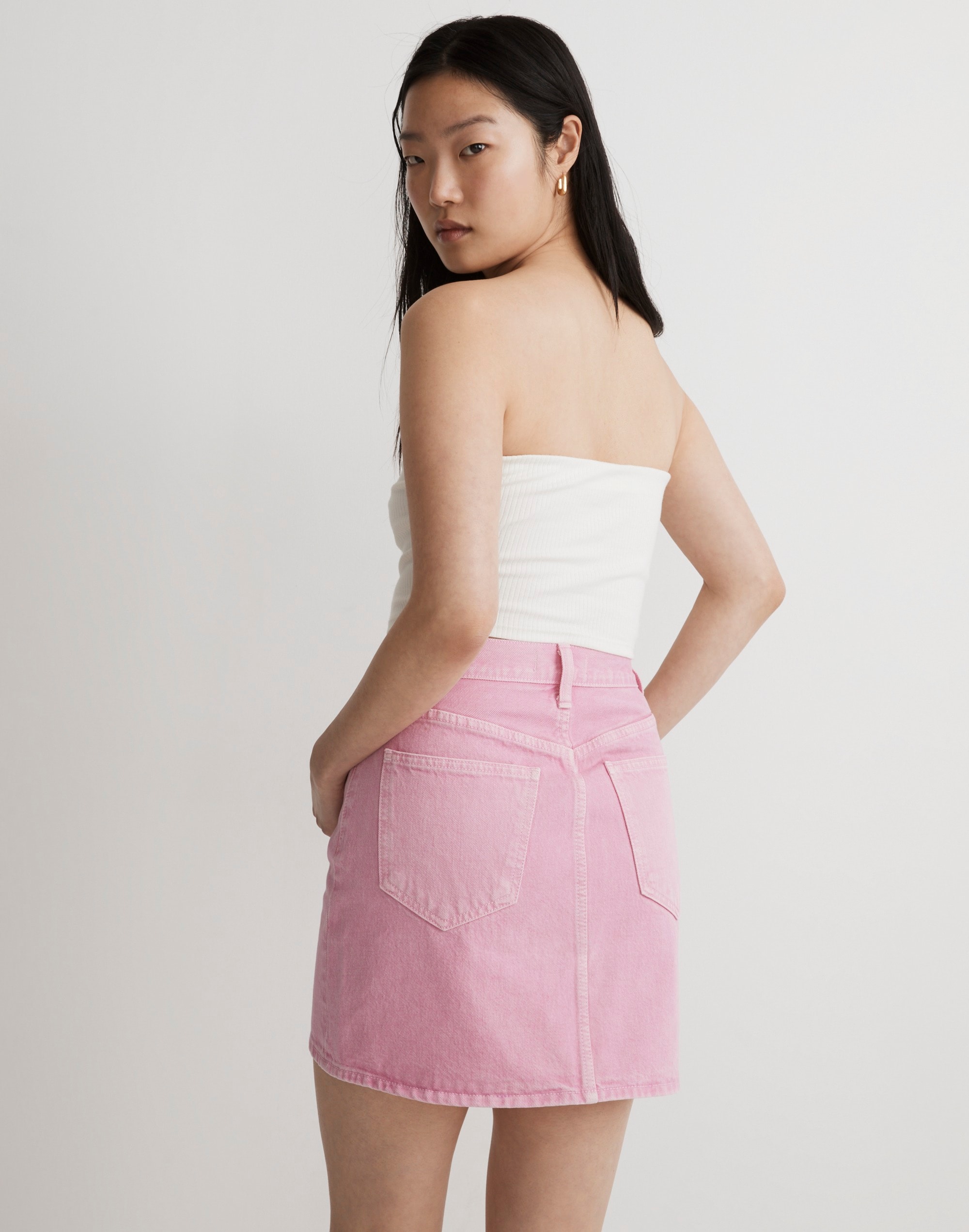 Denim Mini Skirt in Retro Pink
