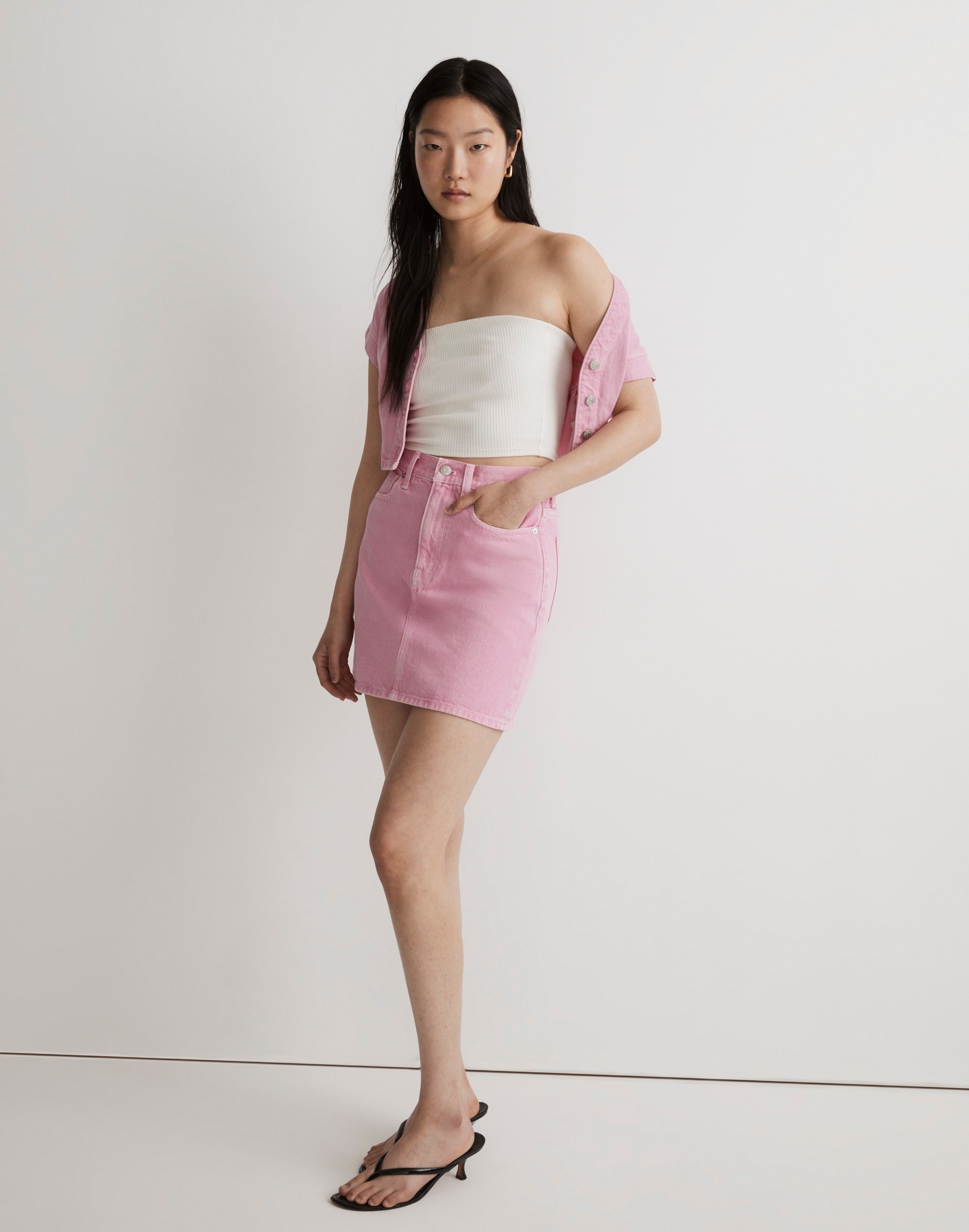 Denim Mini Skirt in Retro Pink