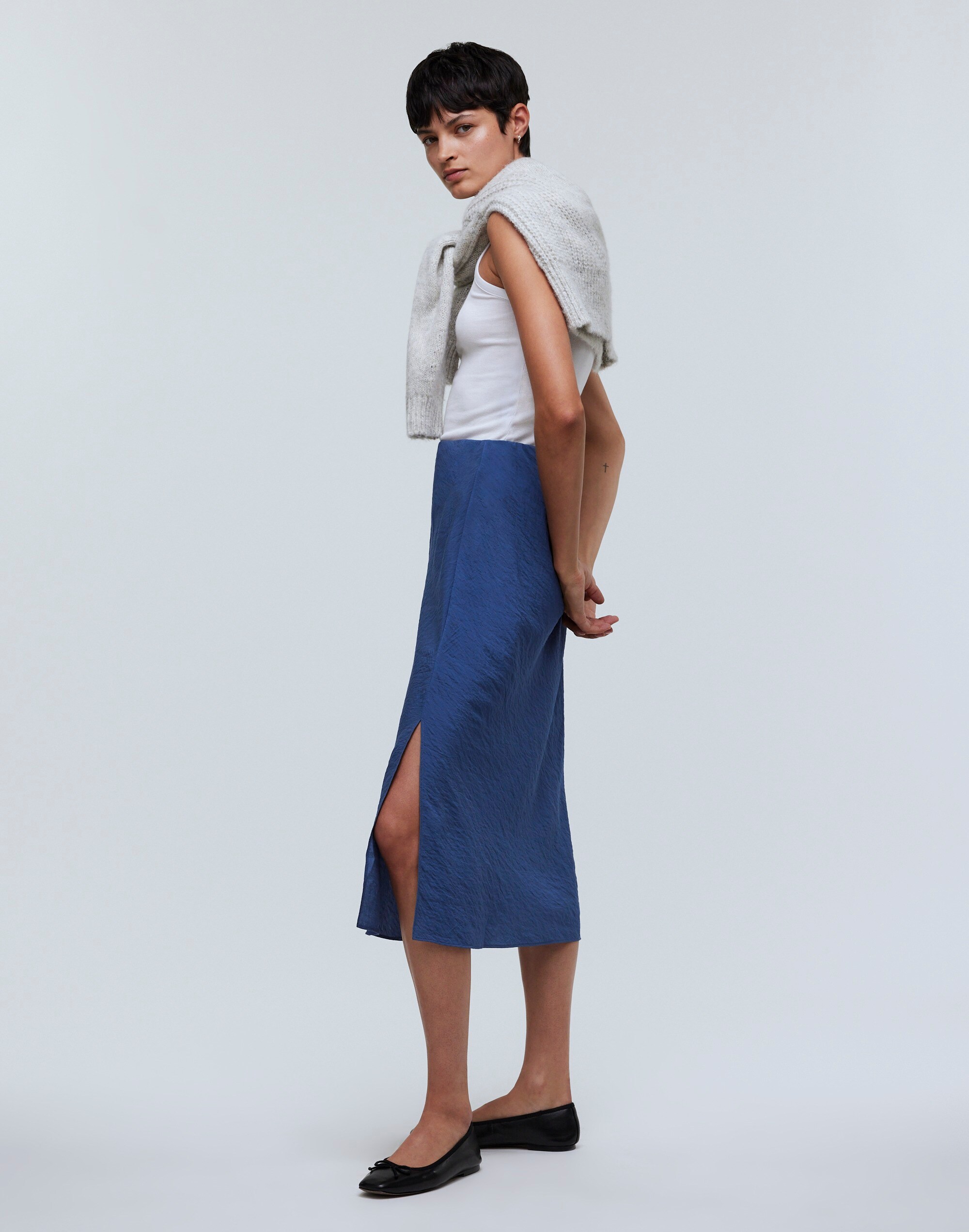 The Layton Midi Slip Skirt in curfew image 3