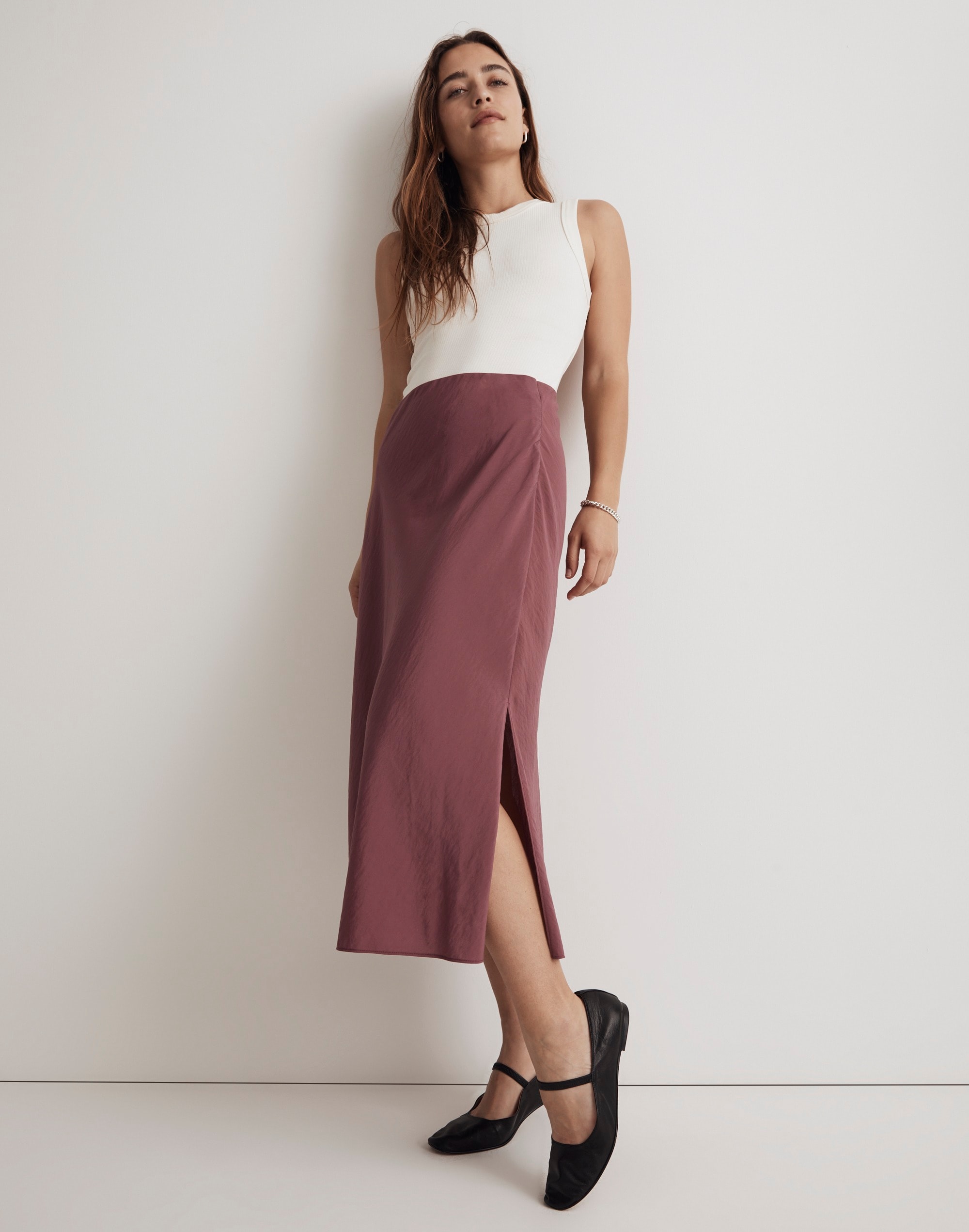 Mw The Layton Midi Slip Skirt In Pressed Grape