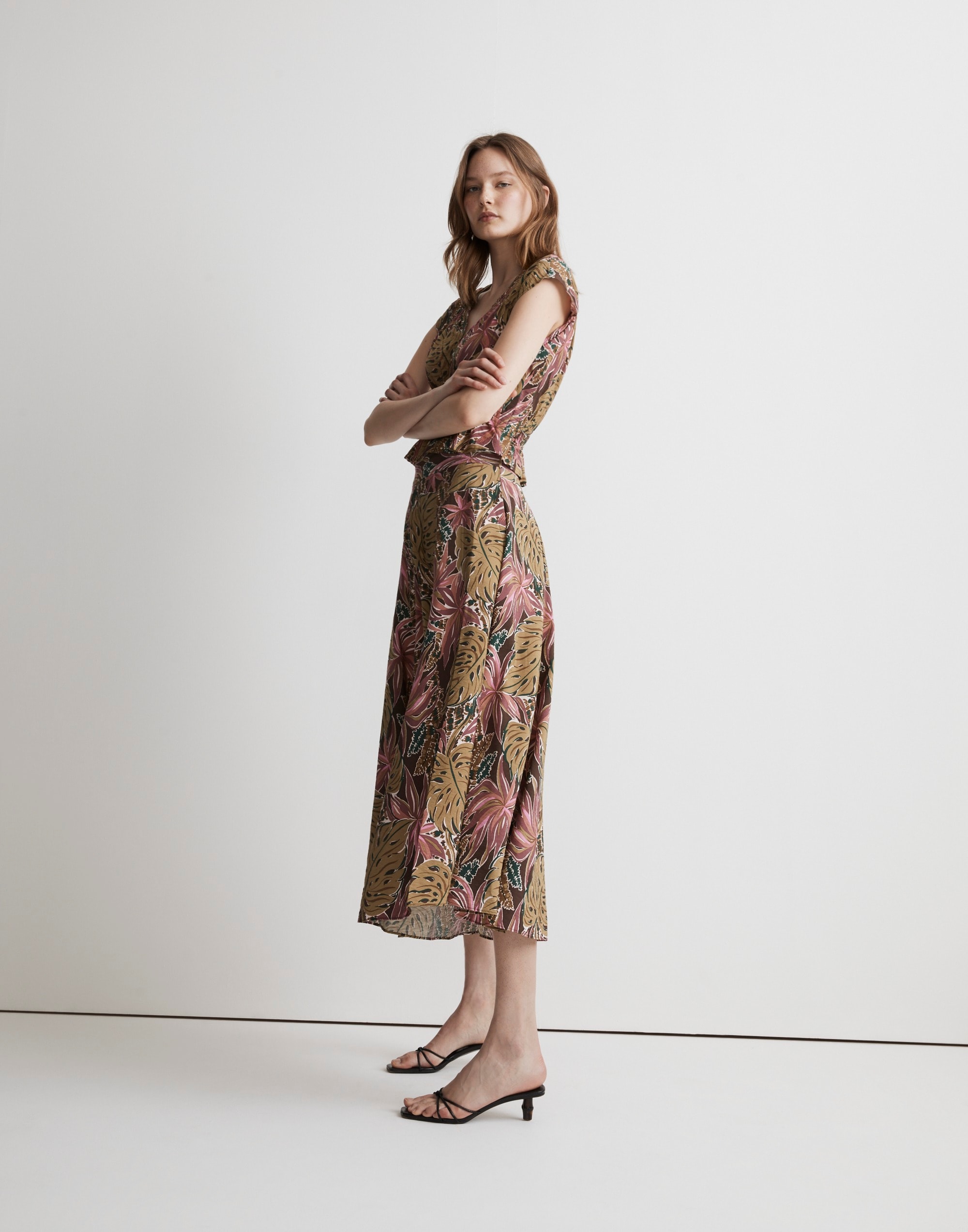 Crinkled Crepe Maxi Skirt in Brushstroke Monstera