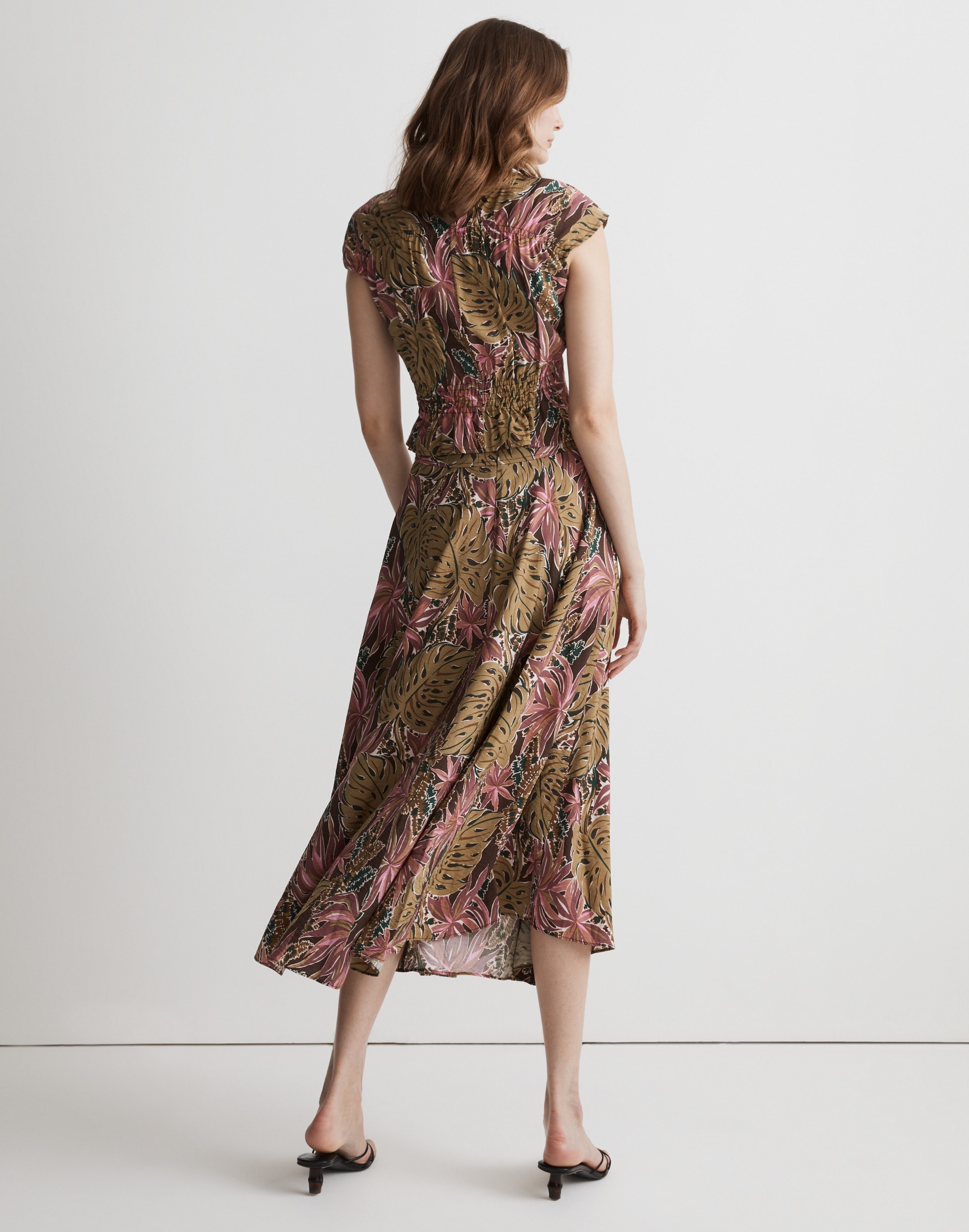 Crinkled Crepe Maxi Skirt in Brushstroke Monstera