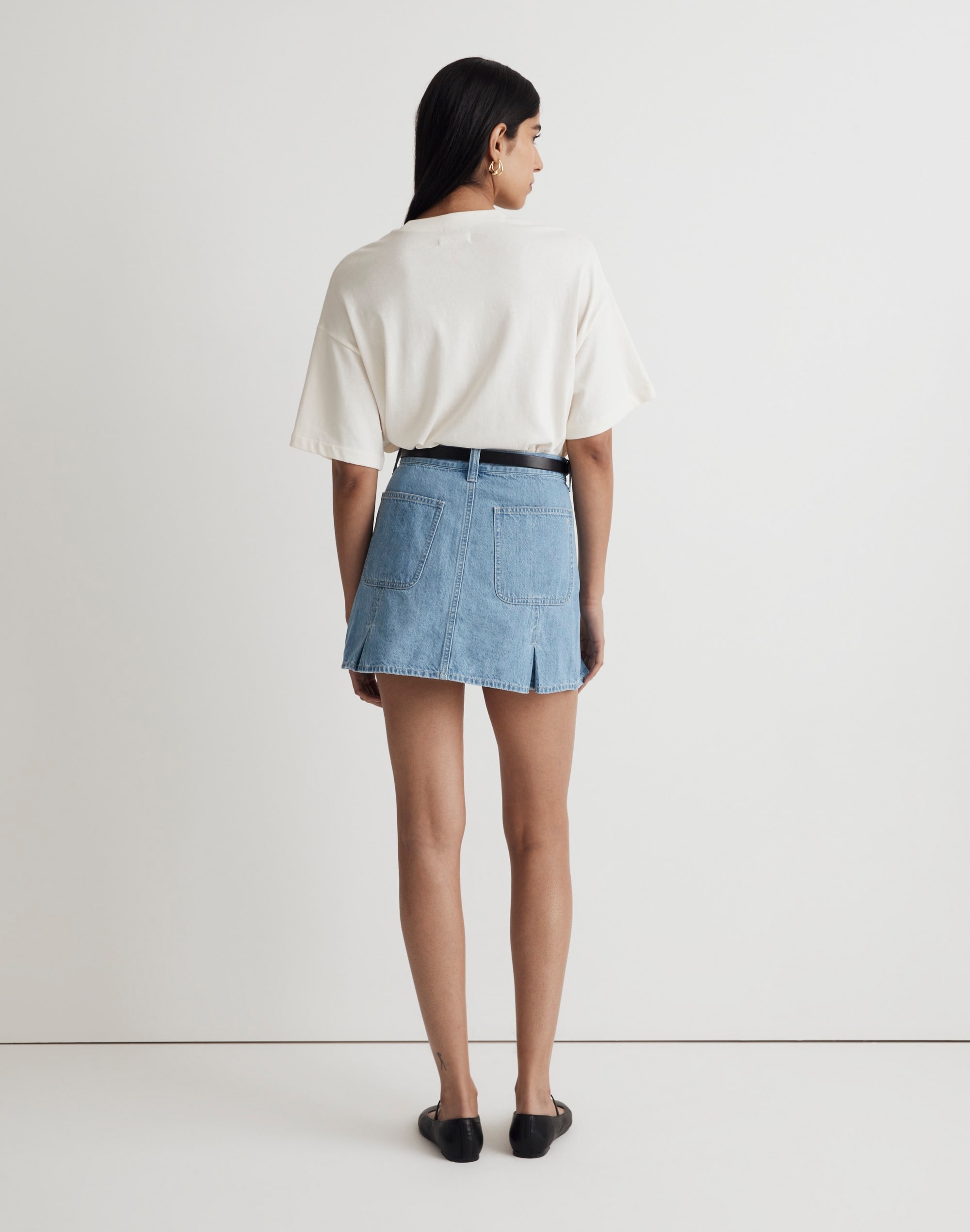 Pleated Denim Mini Skirt Stilecrost Wash