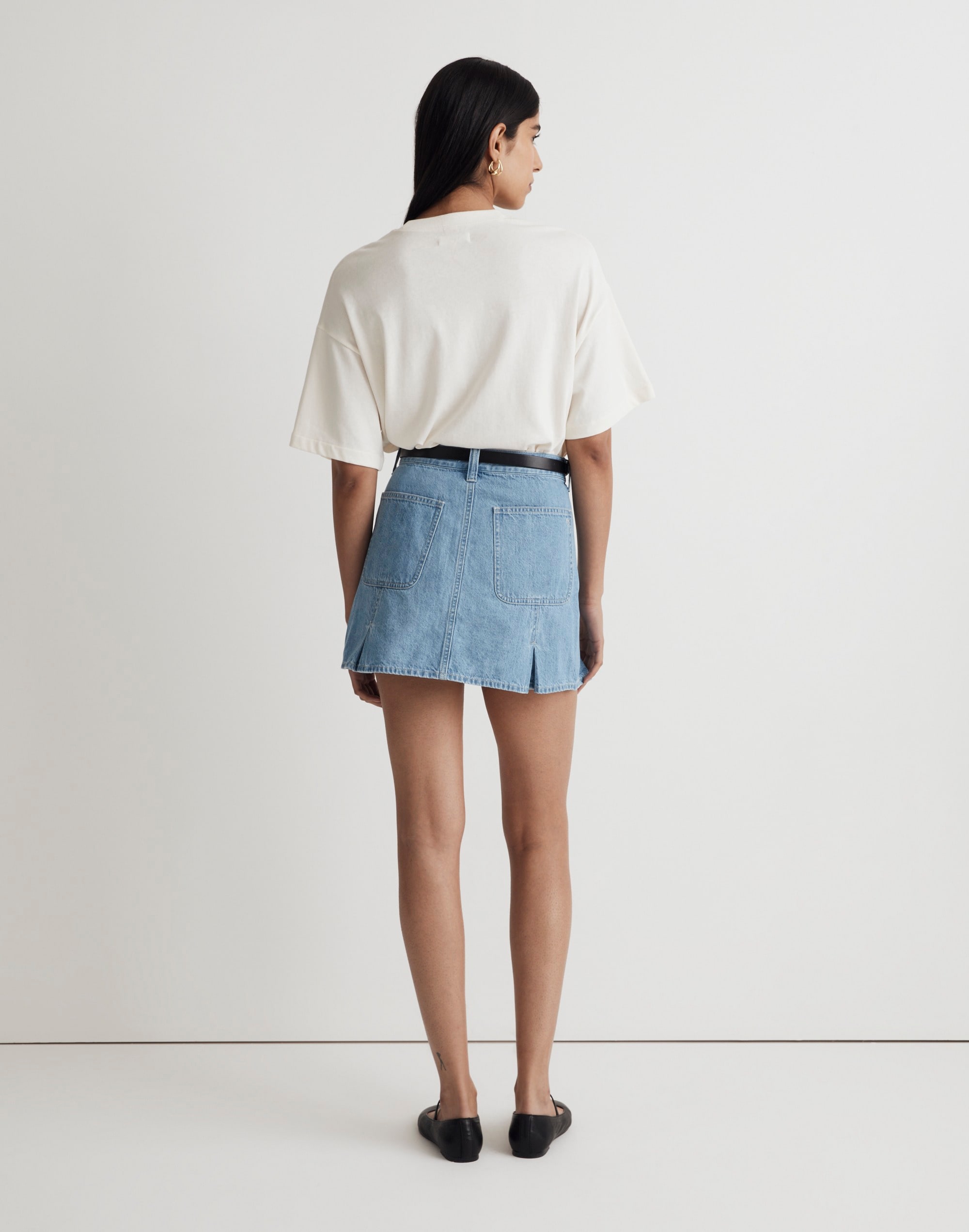 Pleated Denim Mini Skirt in Stilecrost Wash