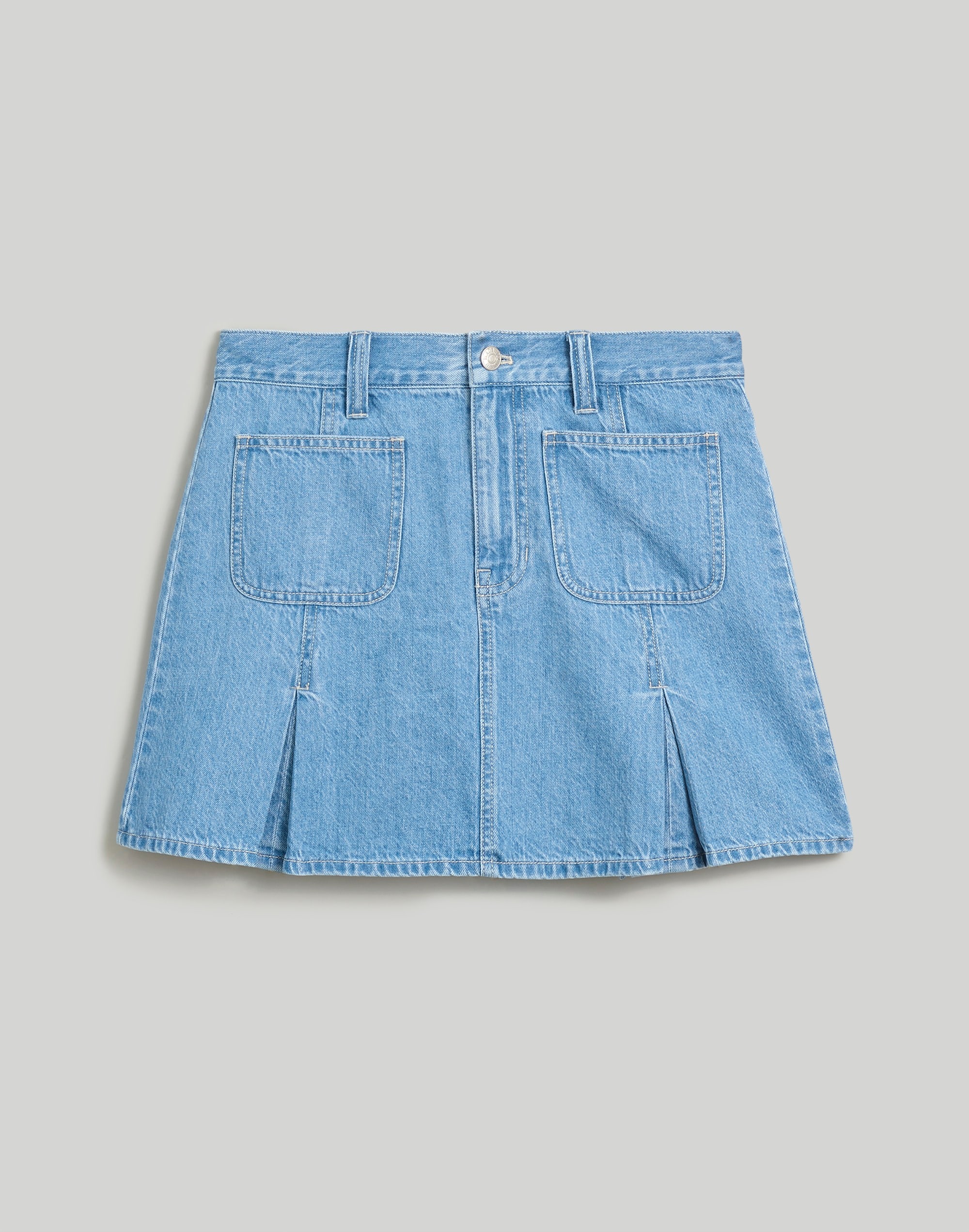 Pleated Denim Mini Skirt in Stilecrost Wash