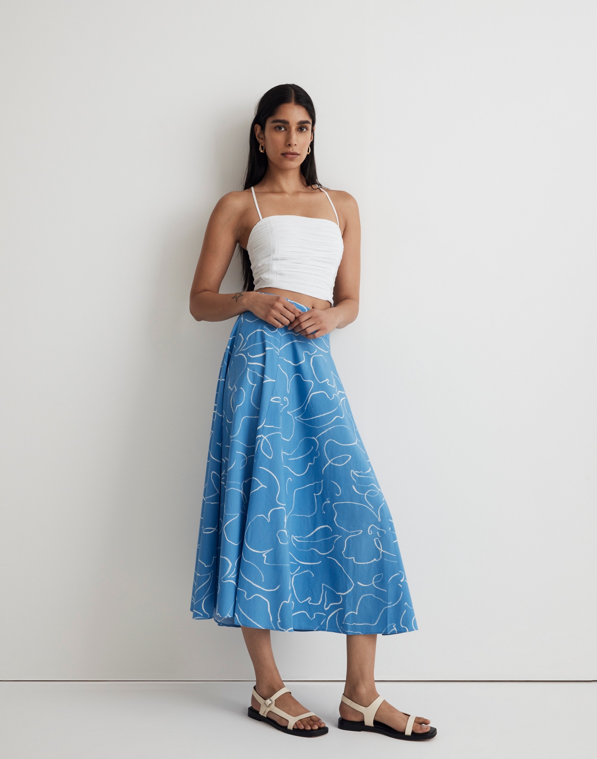 Signature Poplin Maxi Skirt in Linear Bloom