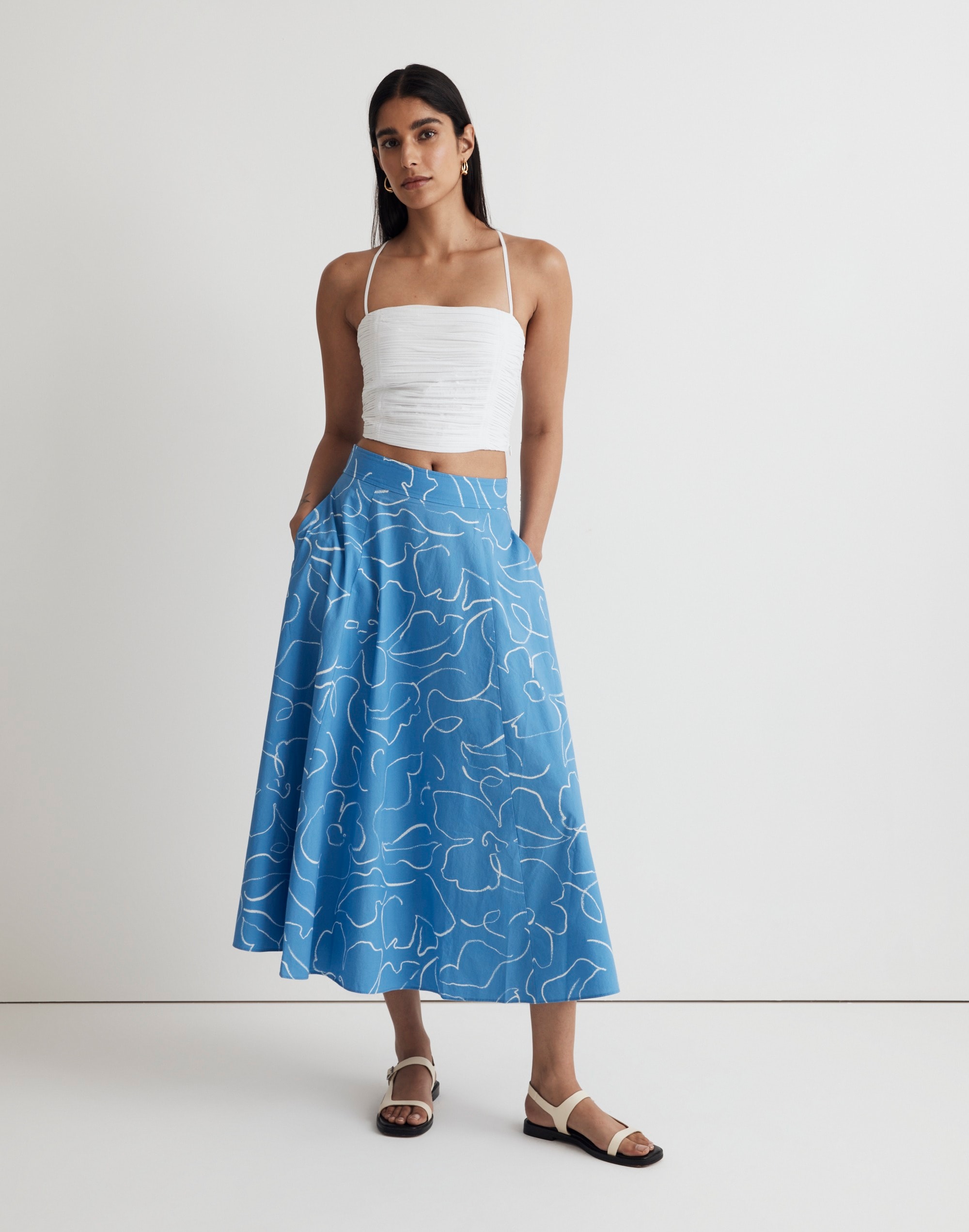 signature poplin maxi skirt in linear bloom