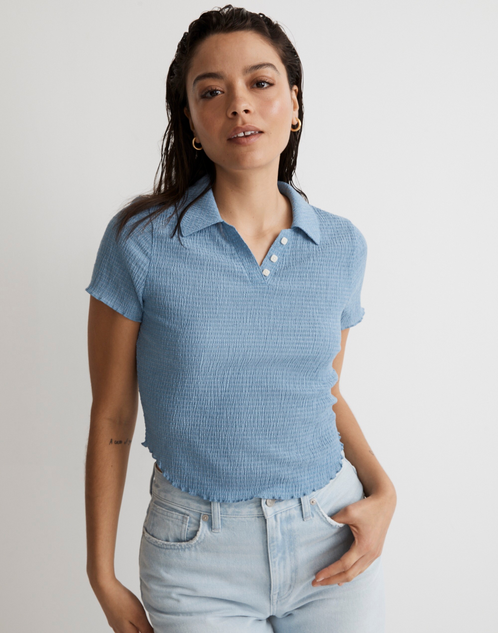 crinkle polo crop tee
