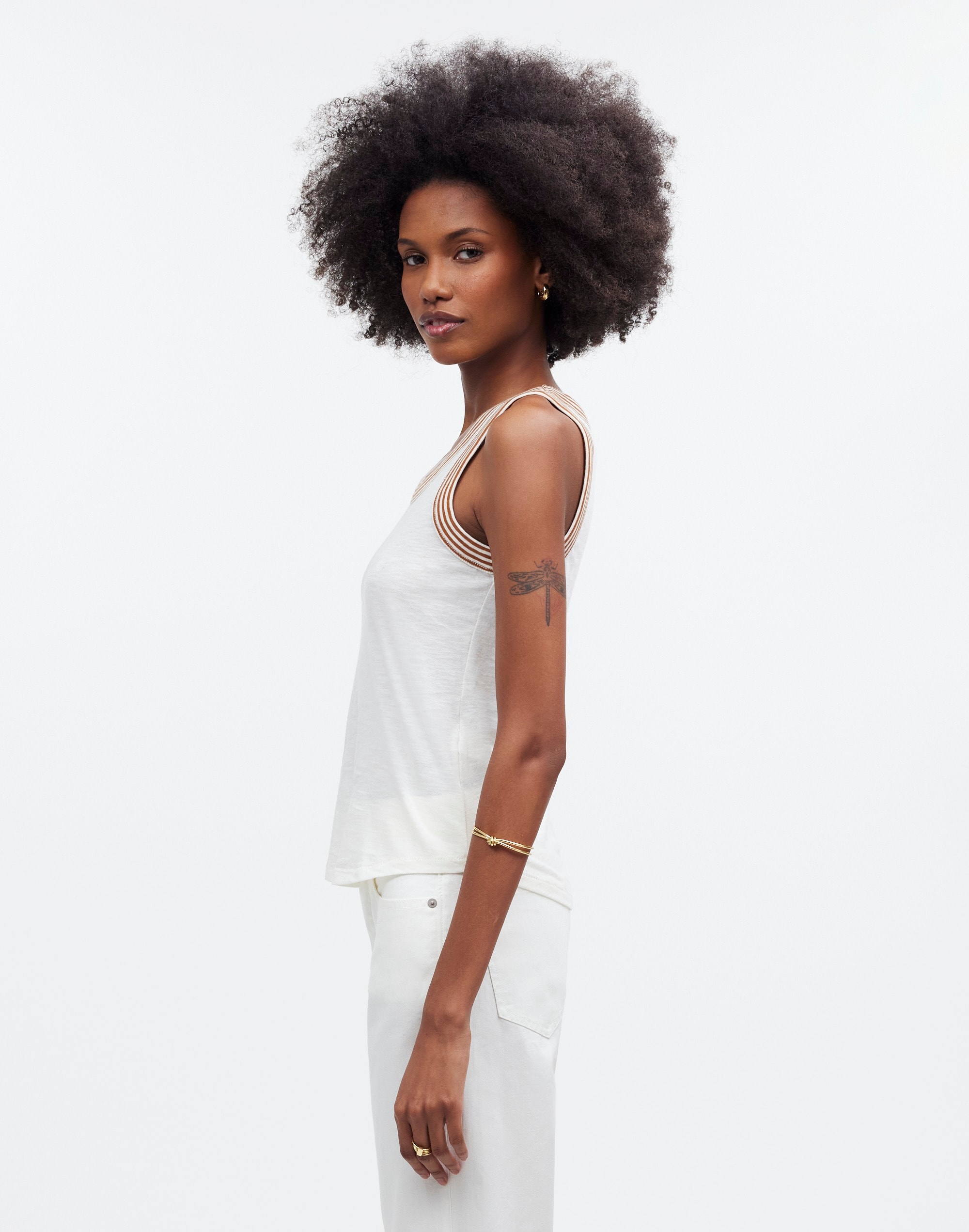 Whisper Cotton Rib-Crewneck Tee in warm coffee image 3