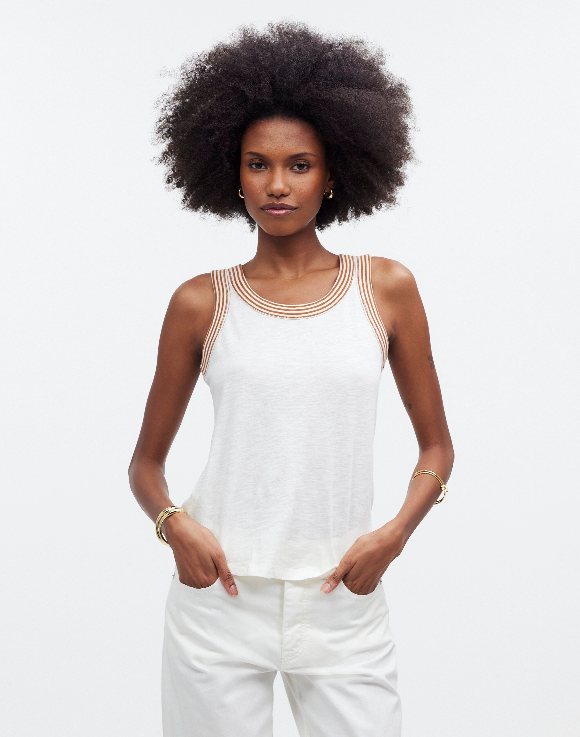 Whisper Cotton Rib-Crewneck Tee in warm coffee image 1