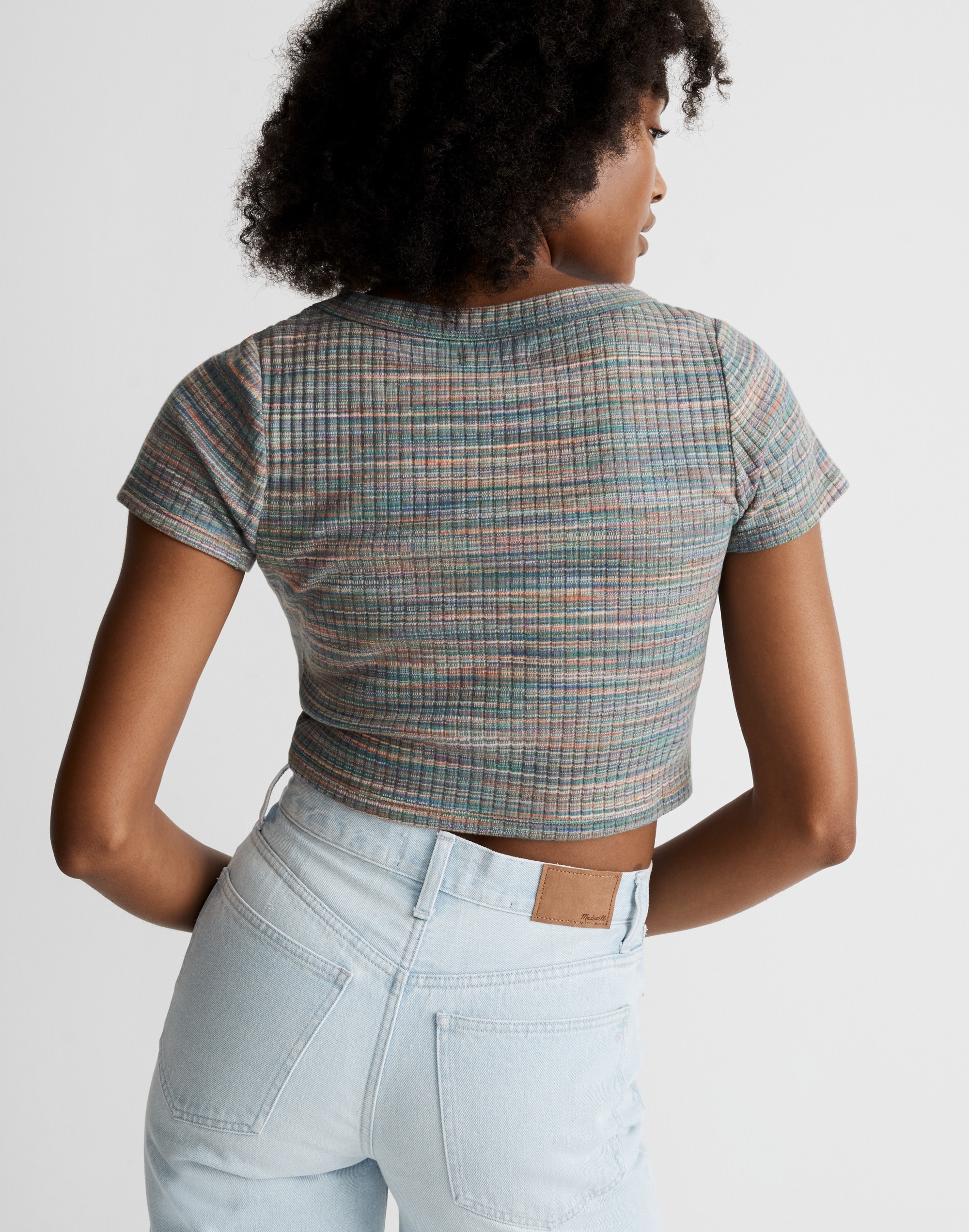 Ribbed V-Neck Crop Tee in Space-Dye