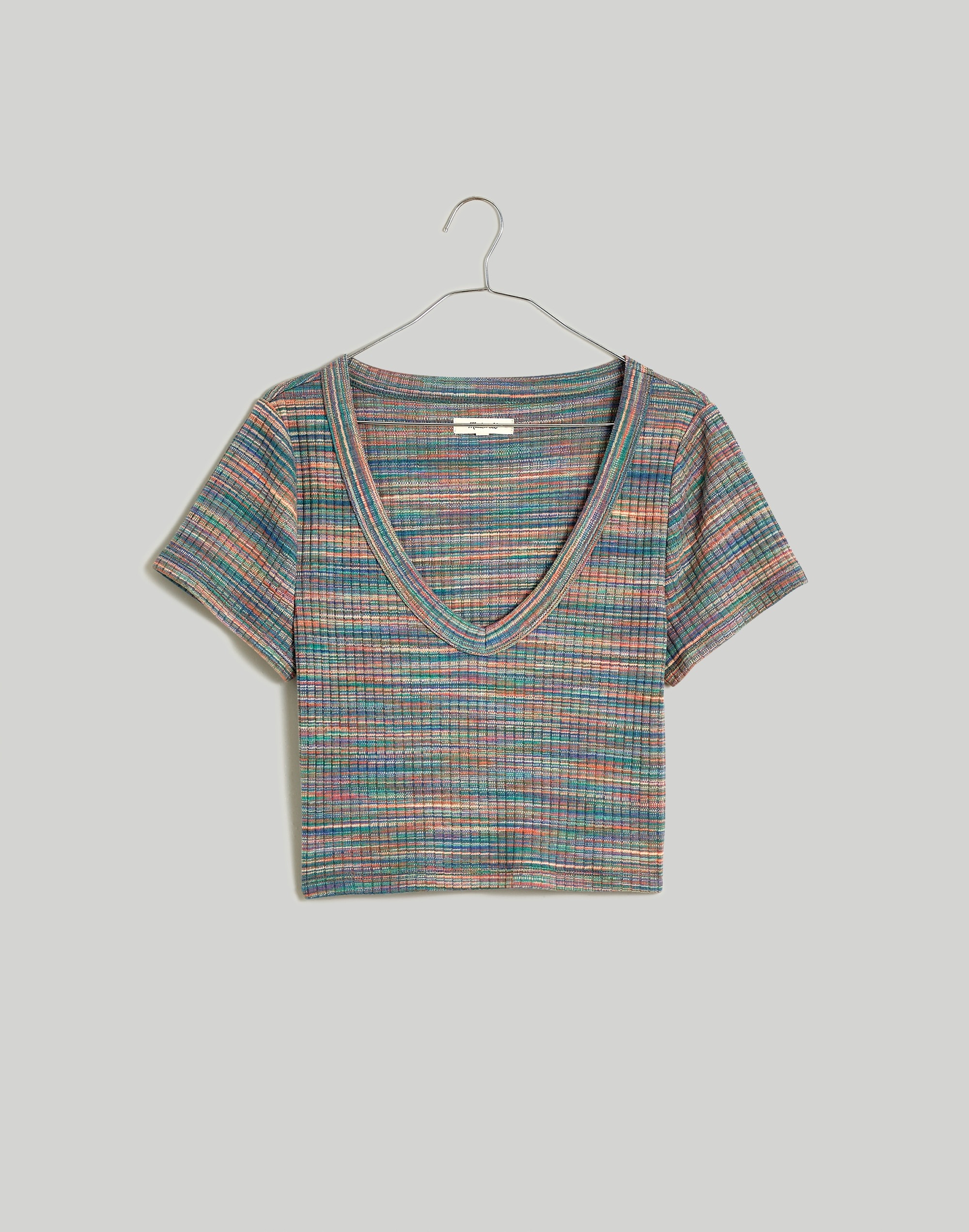 Ribbed V-Neck Crop Tee Space-Dye