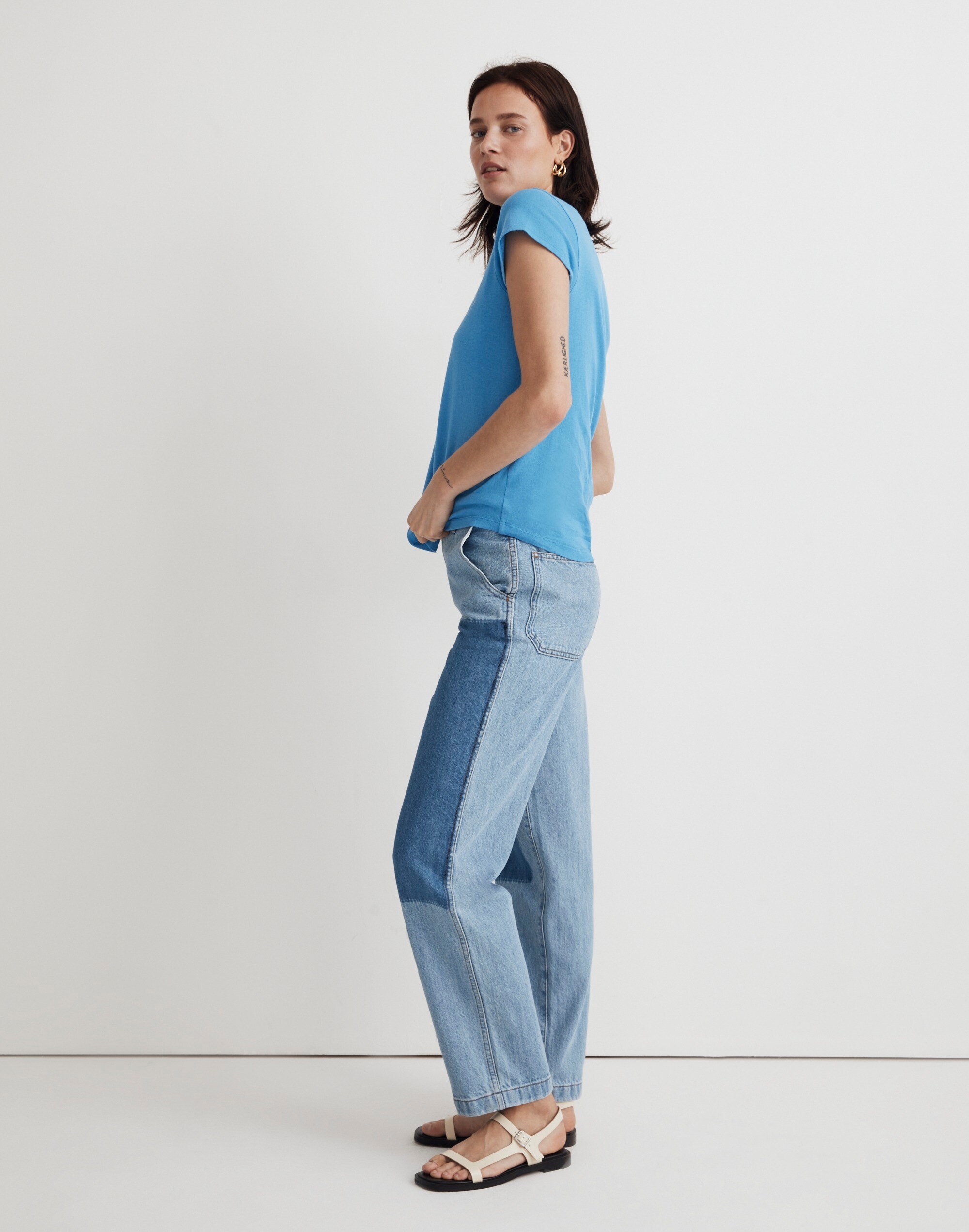 Floral-Embroidered Shrunken Crewneck Tee