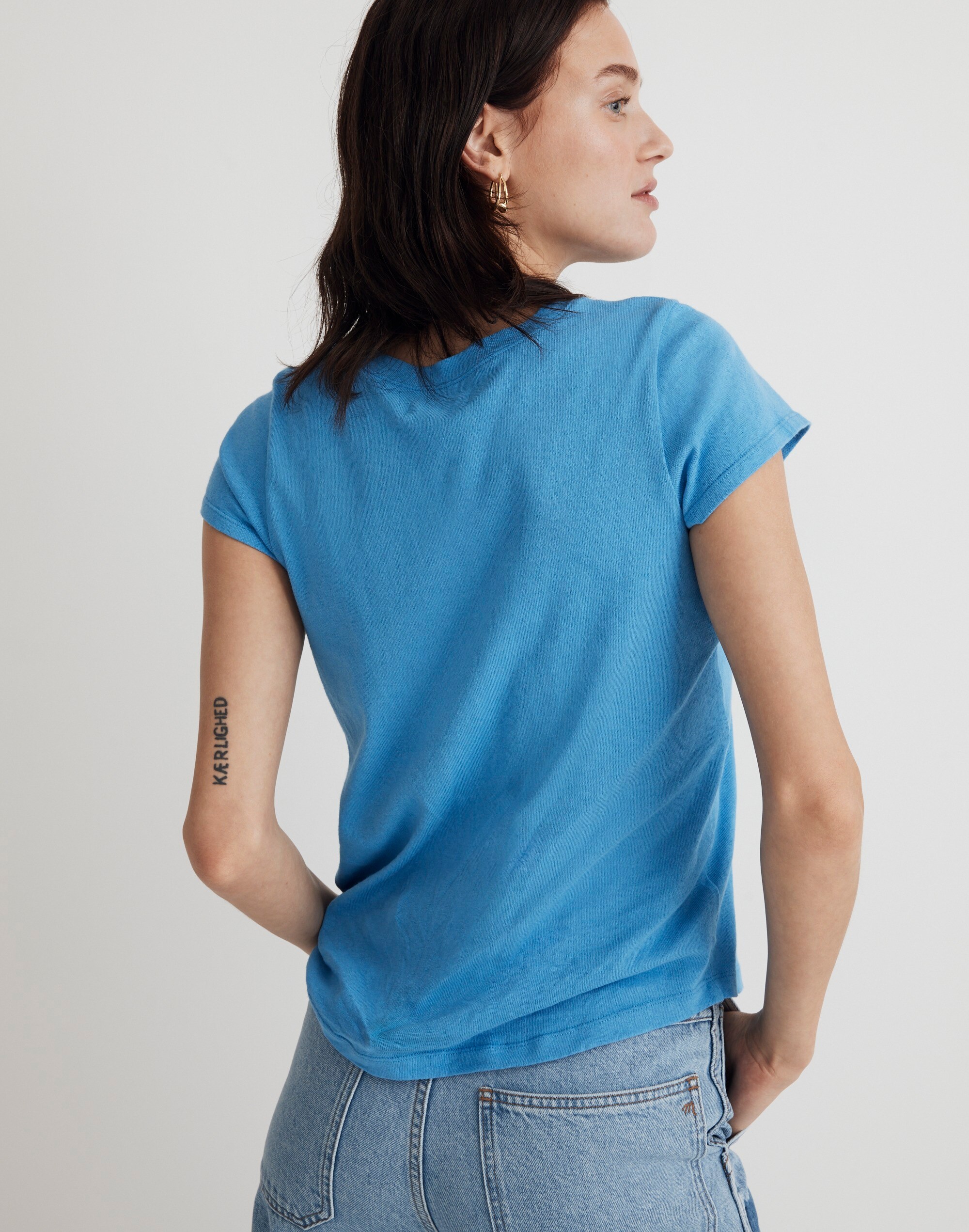 Floral-Embroidered Shrunken Crewneck Tee