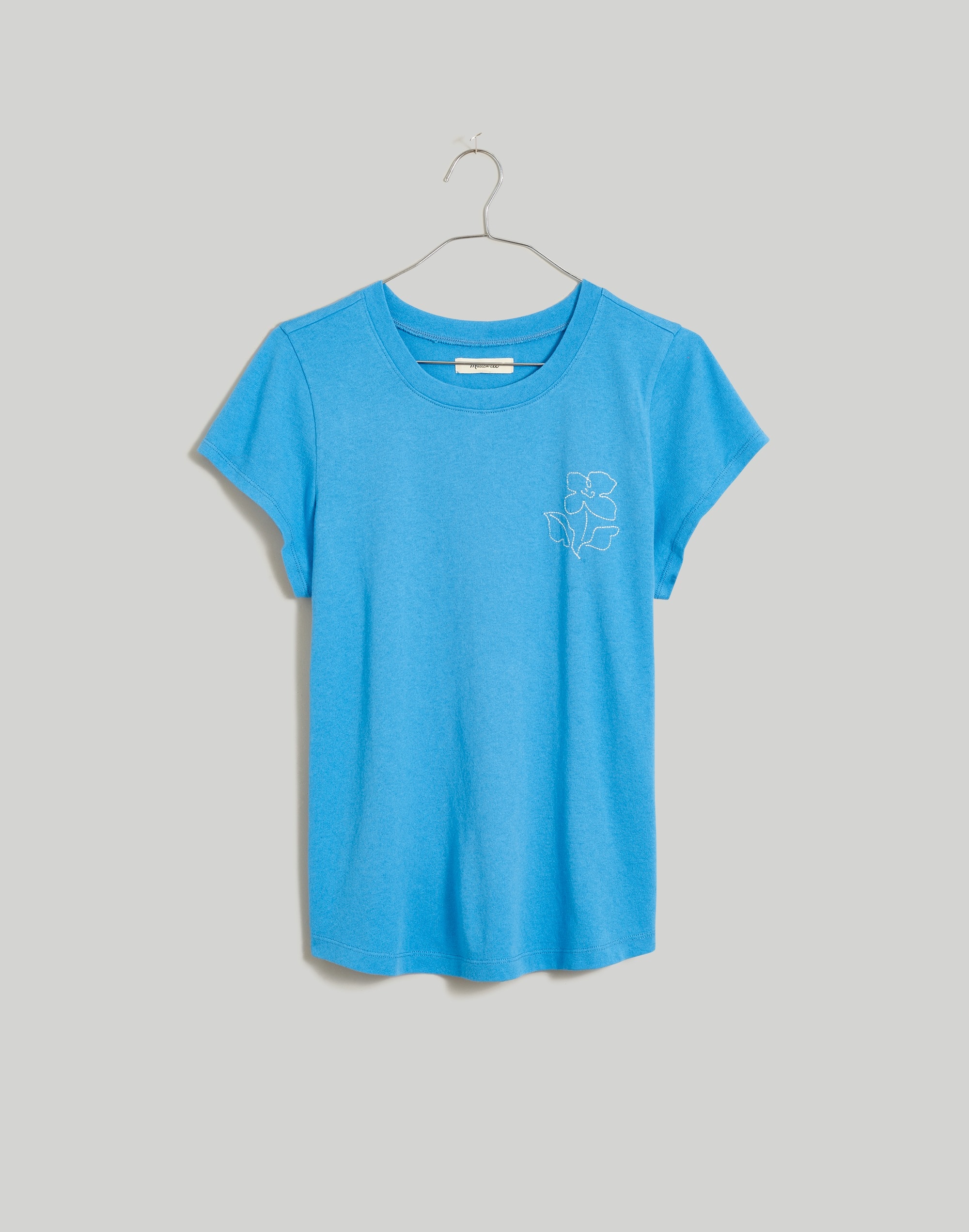 Floral-Embroidered Shrunken Crewneck Tee