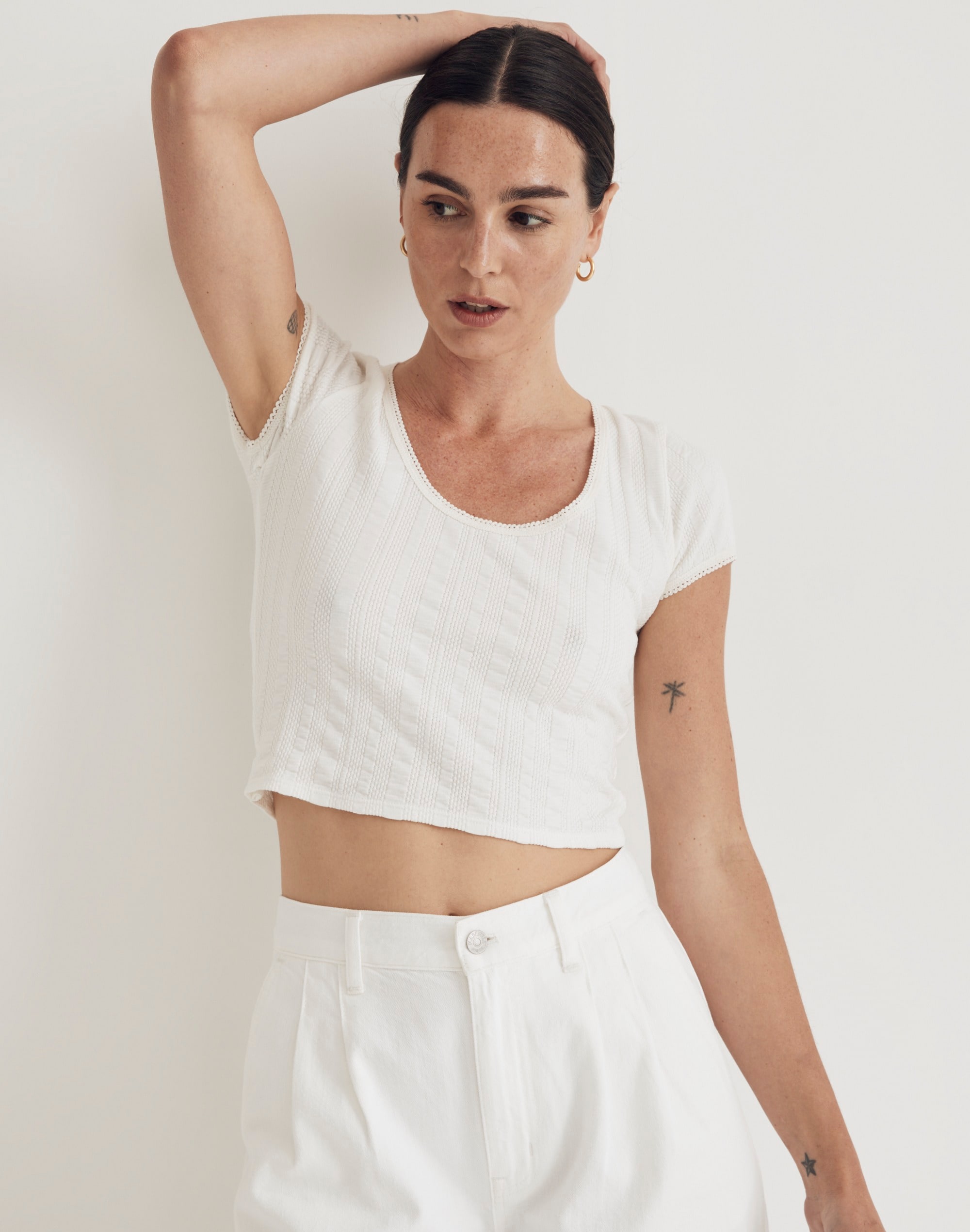 Pointelle Scoopneck Crop Tee