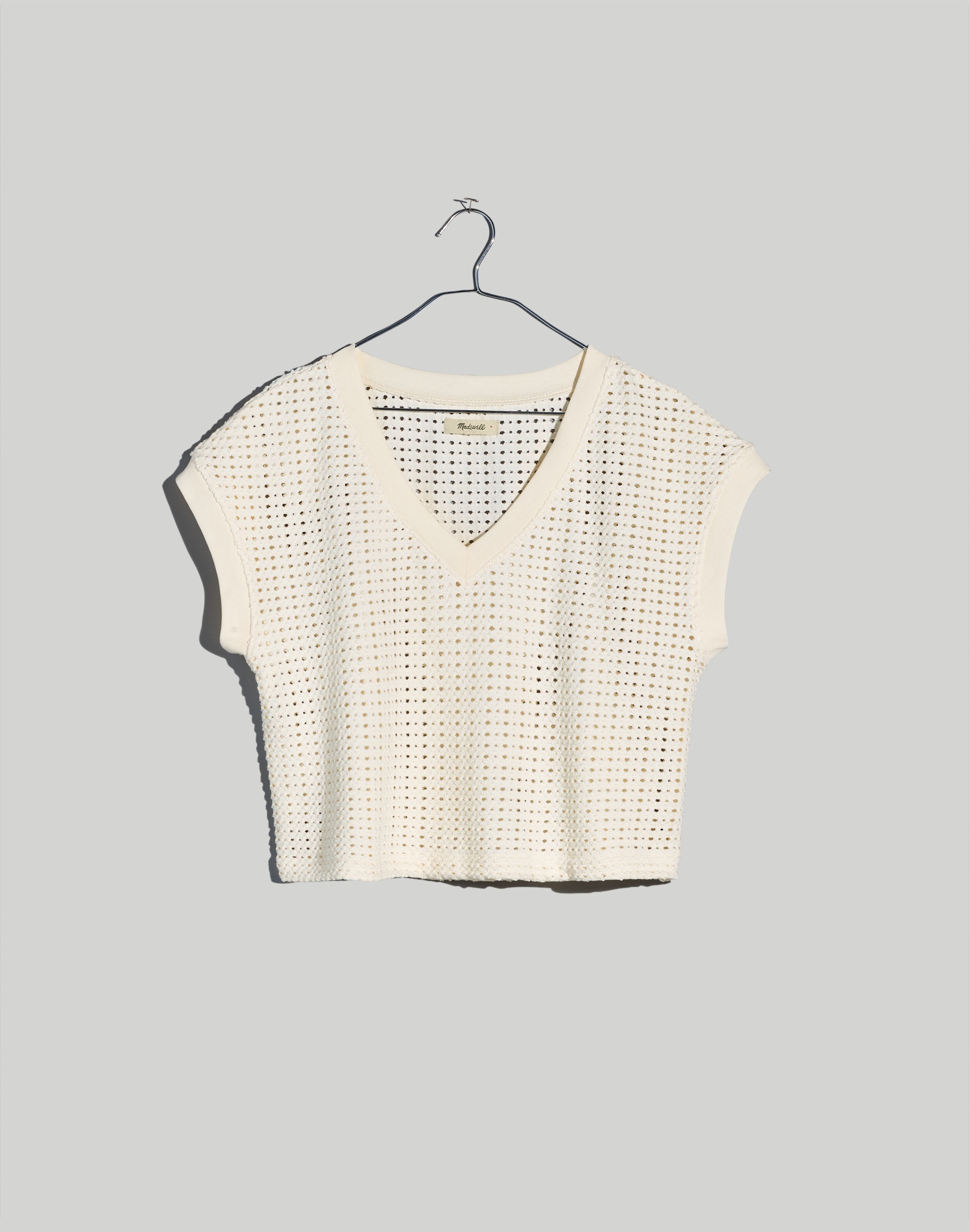 Knit Mesh V-Neck Crop Tee