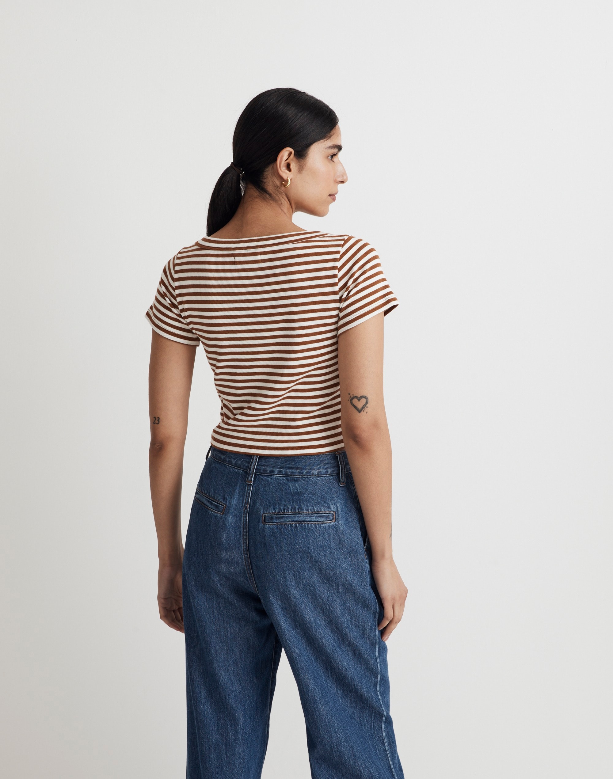 Brightside V-Neck Crop Tee in Stripe