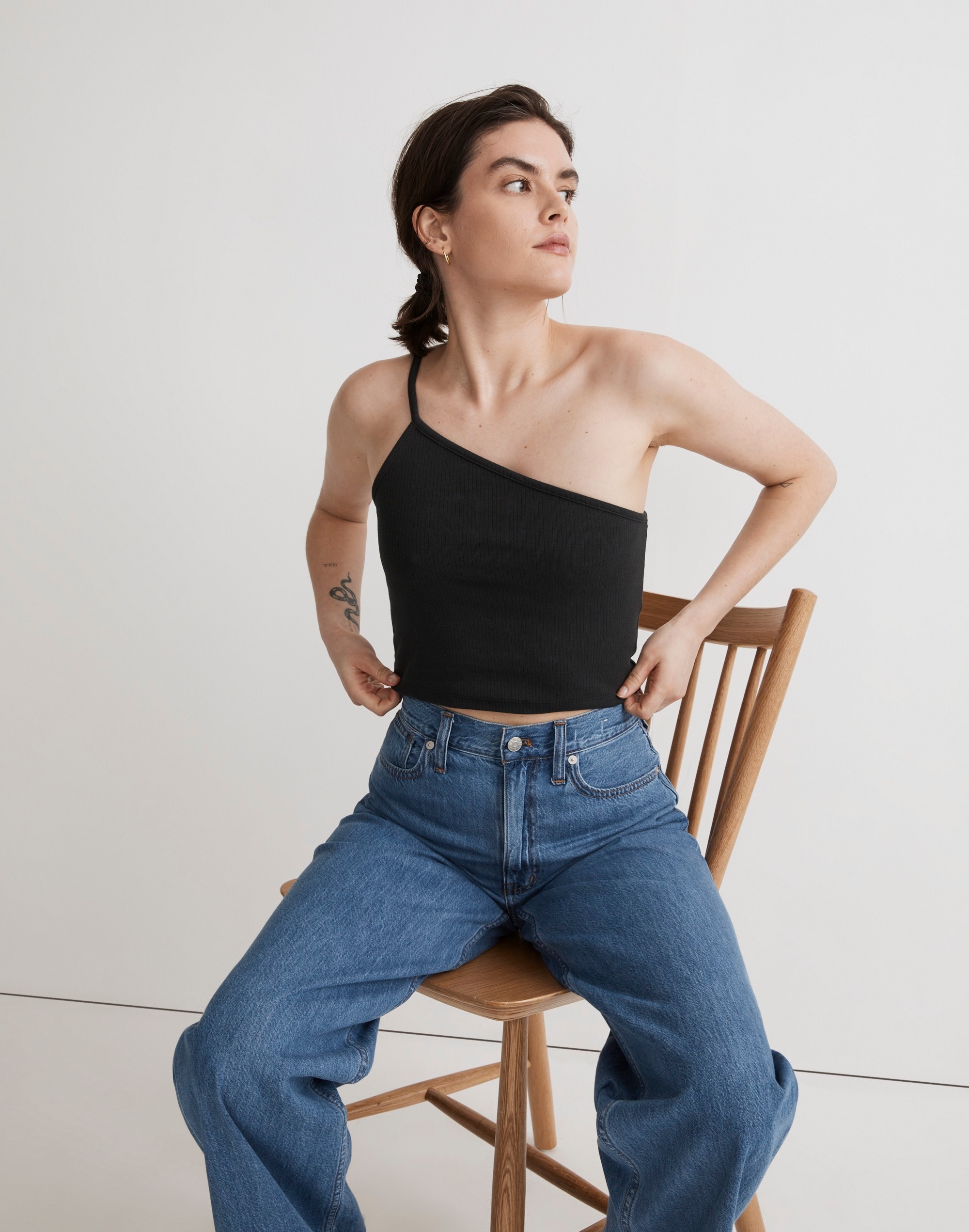 one-shoulder crop tank in sleekhold