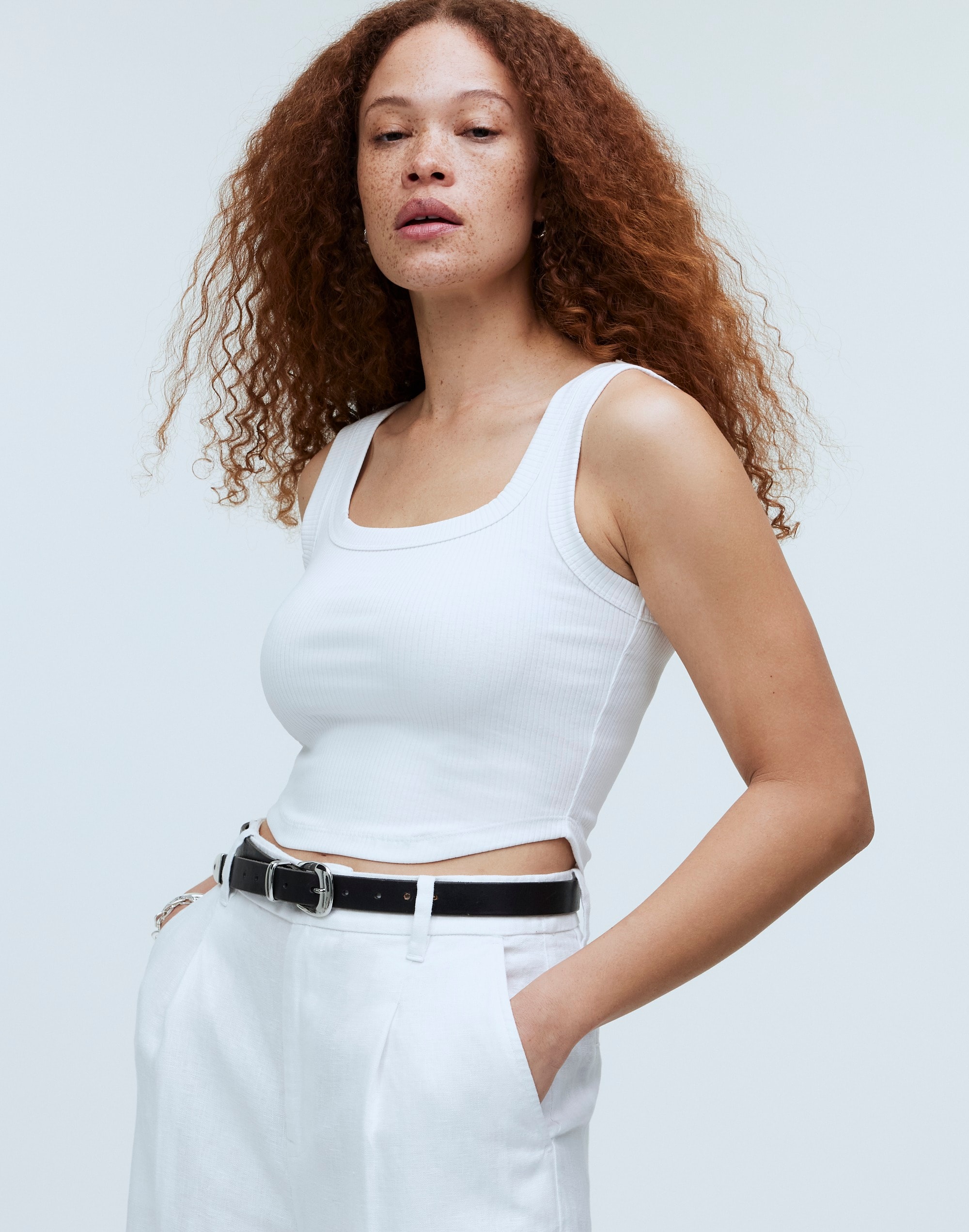 Mw The Tailored Crop Tank In Eyelet White