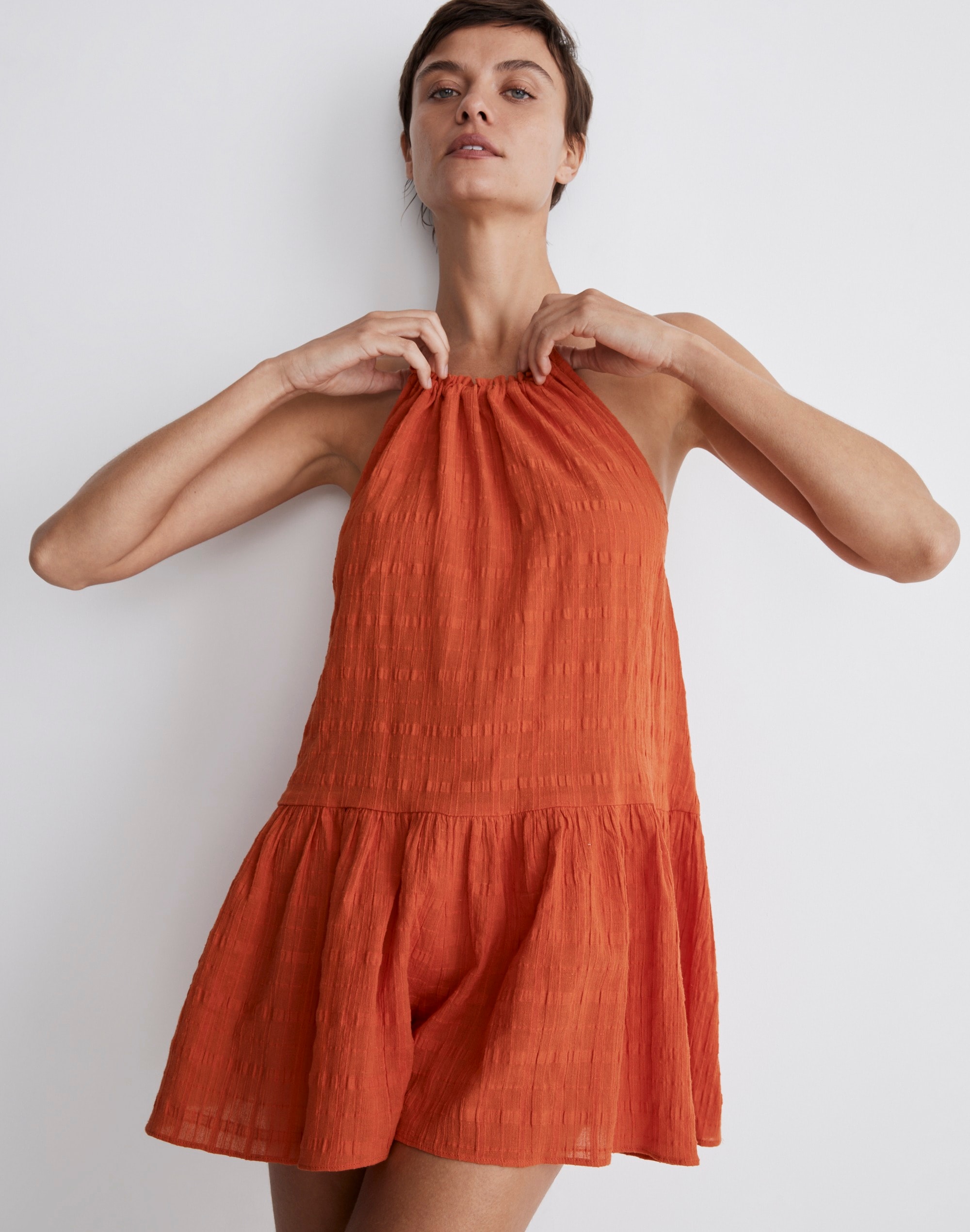 Halter Cover-Up Romper in Check