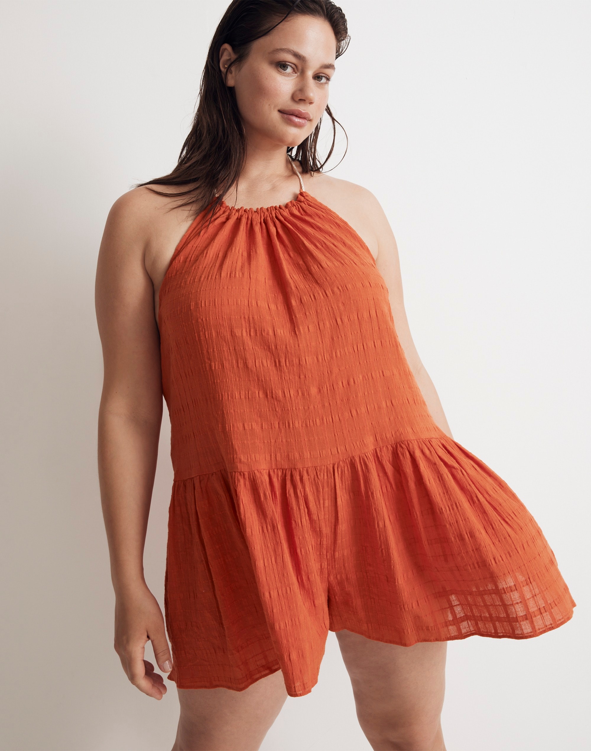 Halter Cover-Up Romper in Check | Madewell