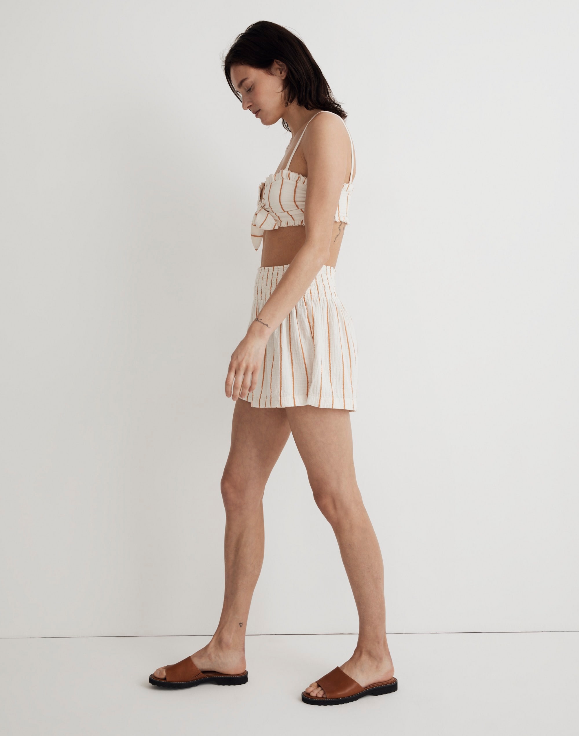 Lightspun Smocked High-Rise Shorts in Stripe