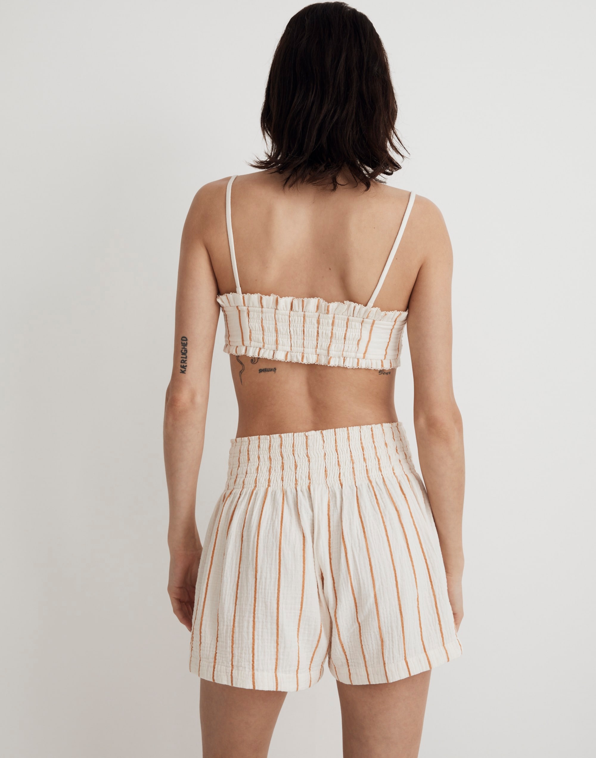 Lightspun Smocked High-Rise Shorts in Stripe