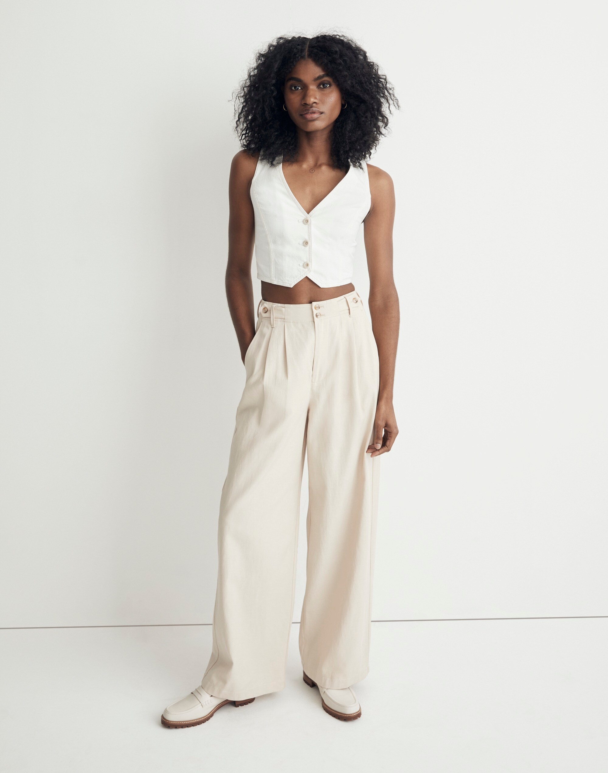 Katrina Denim Crop Vest Top in Tile White