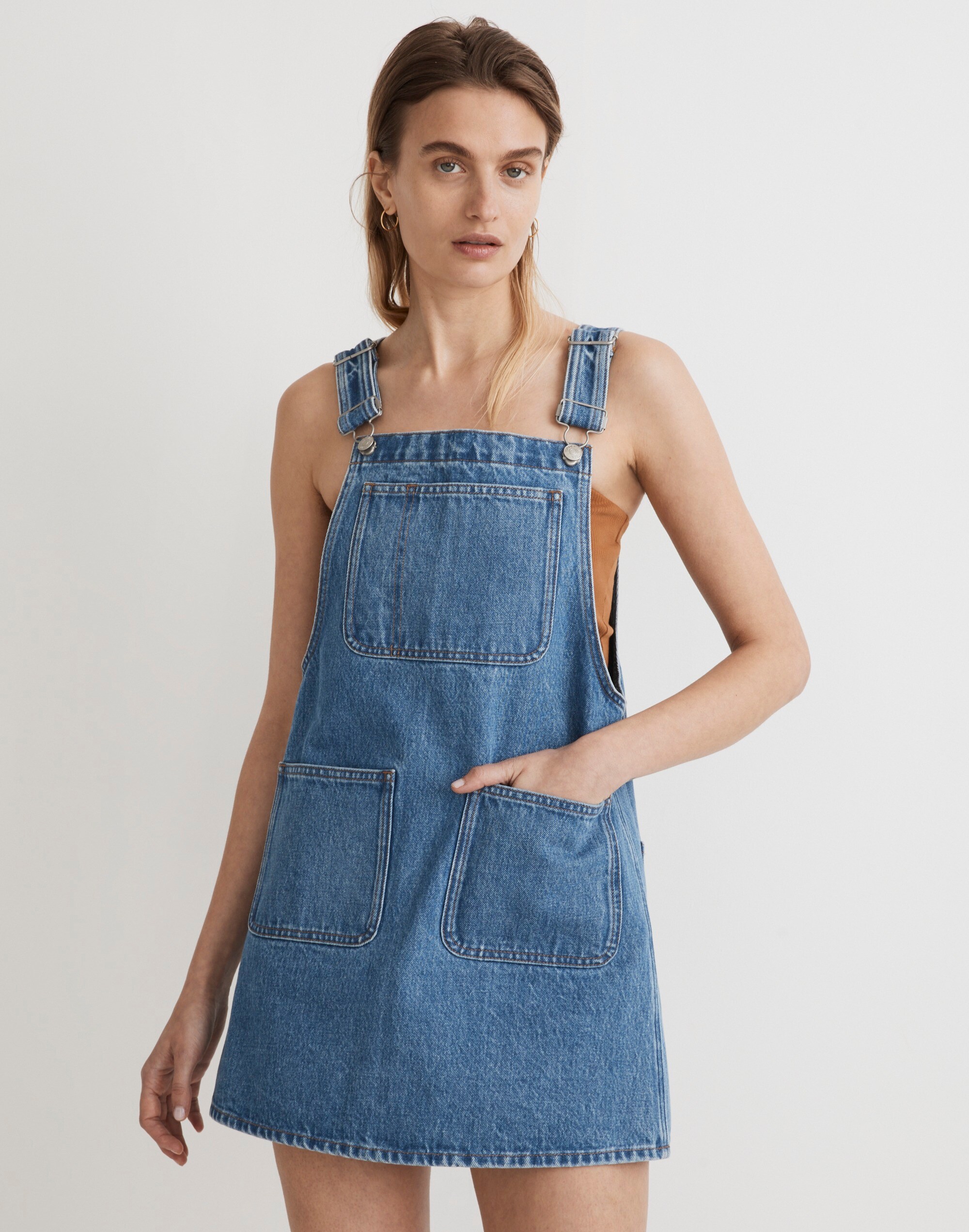 Denim Overall Mini Dress in Groveson Wash