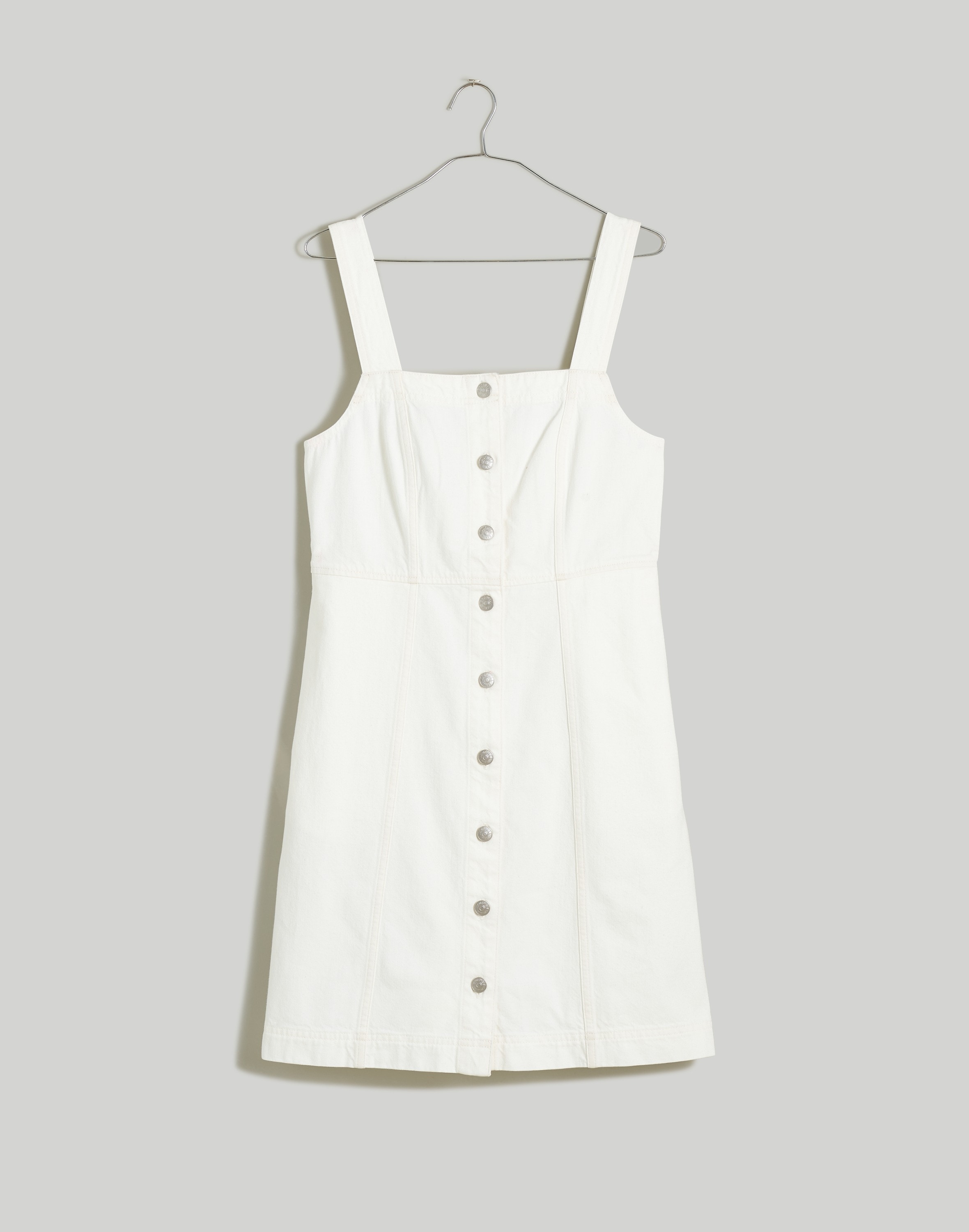 Denim Square-Neck Sleeveless Mini Dress in Tile White