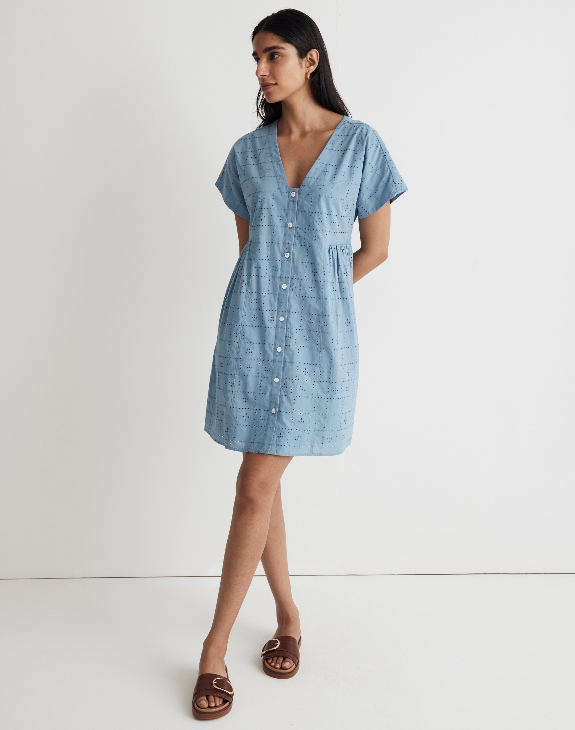 eyelet v-neck mini dress