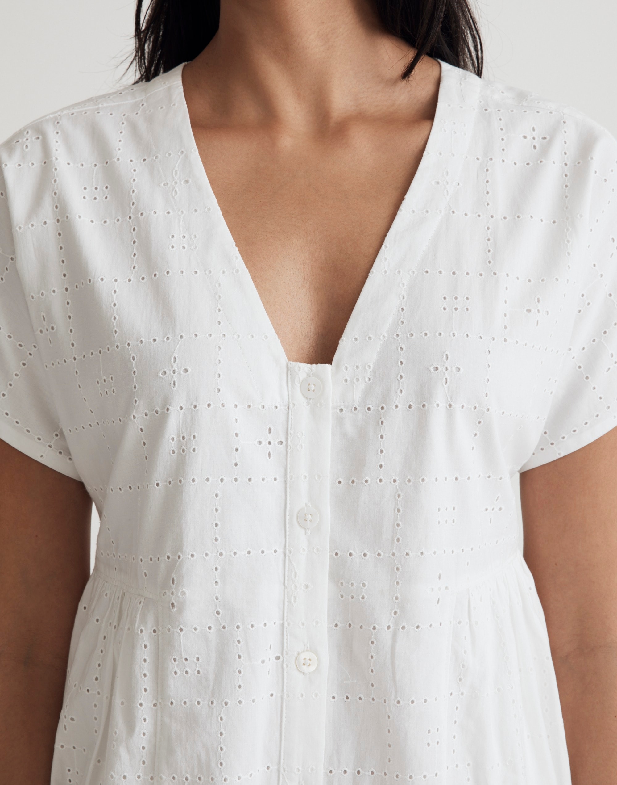 Button-Front V-Neck Mini Dress