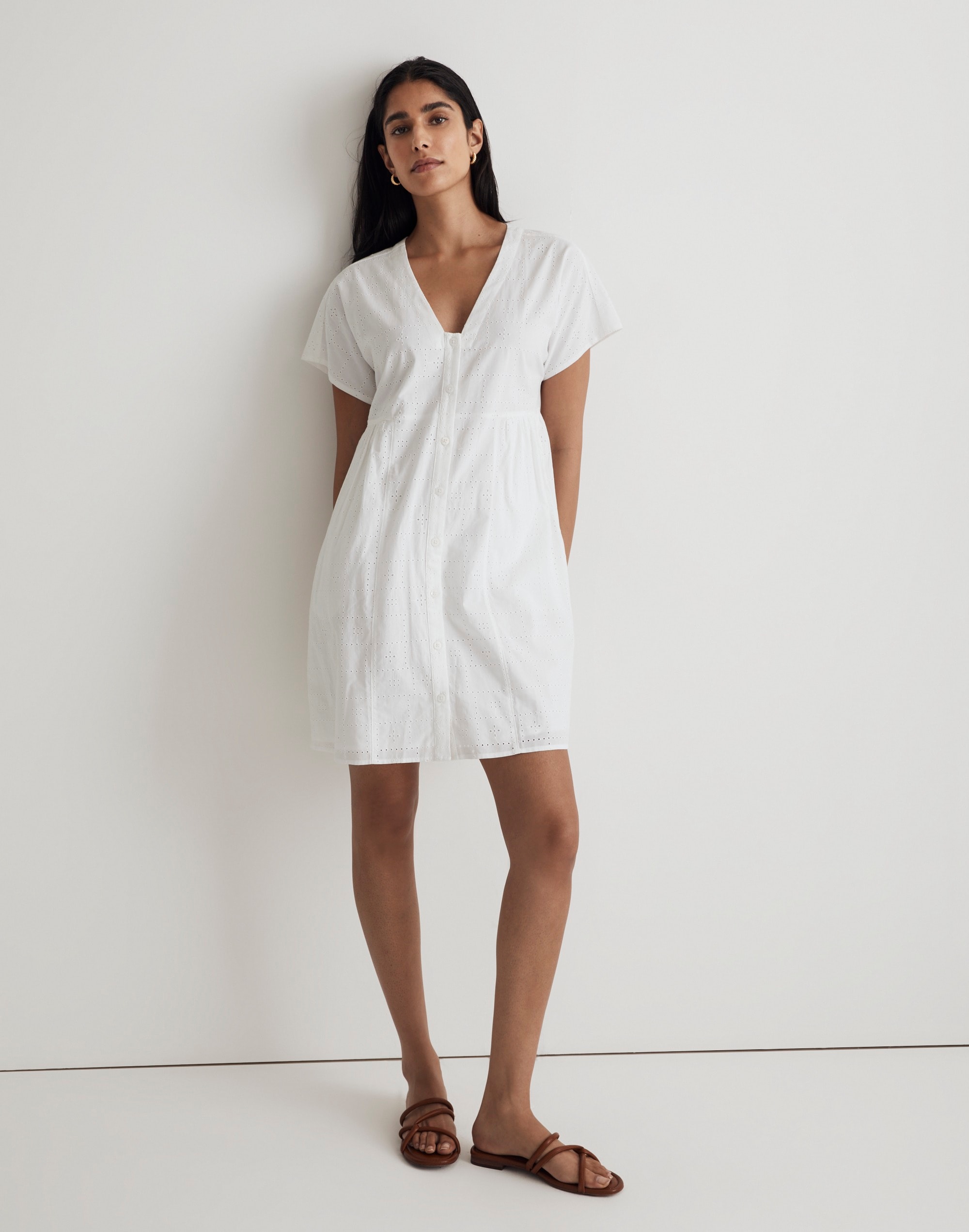 Button-Front V-Neck Mini Dress