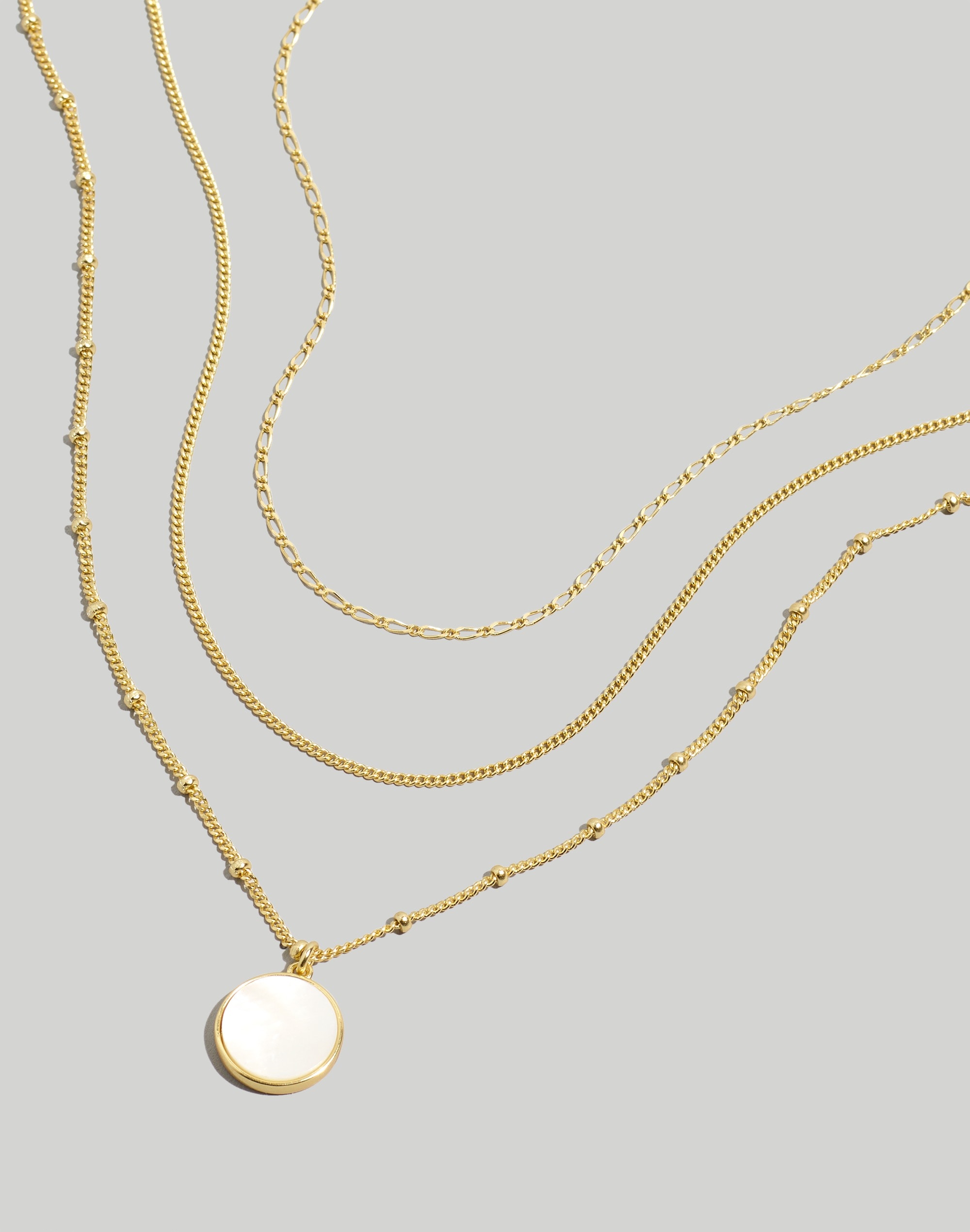 Mw Three-pack Mother Of Pearl Necklace Set In Vintage Gold