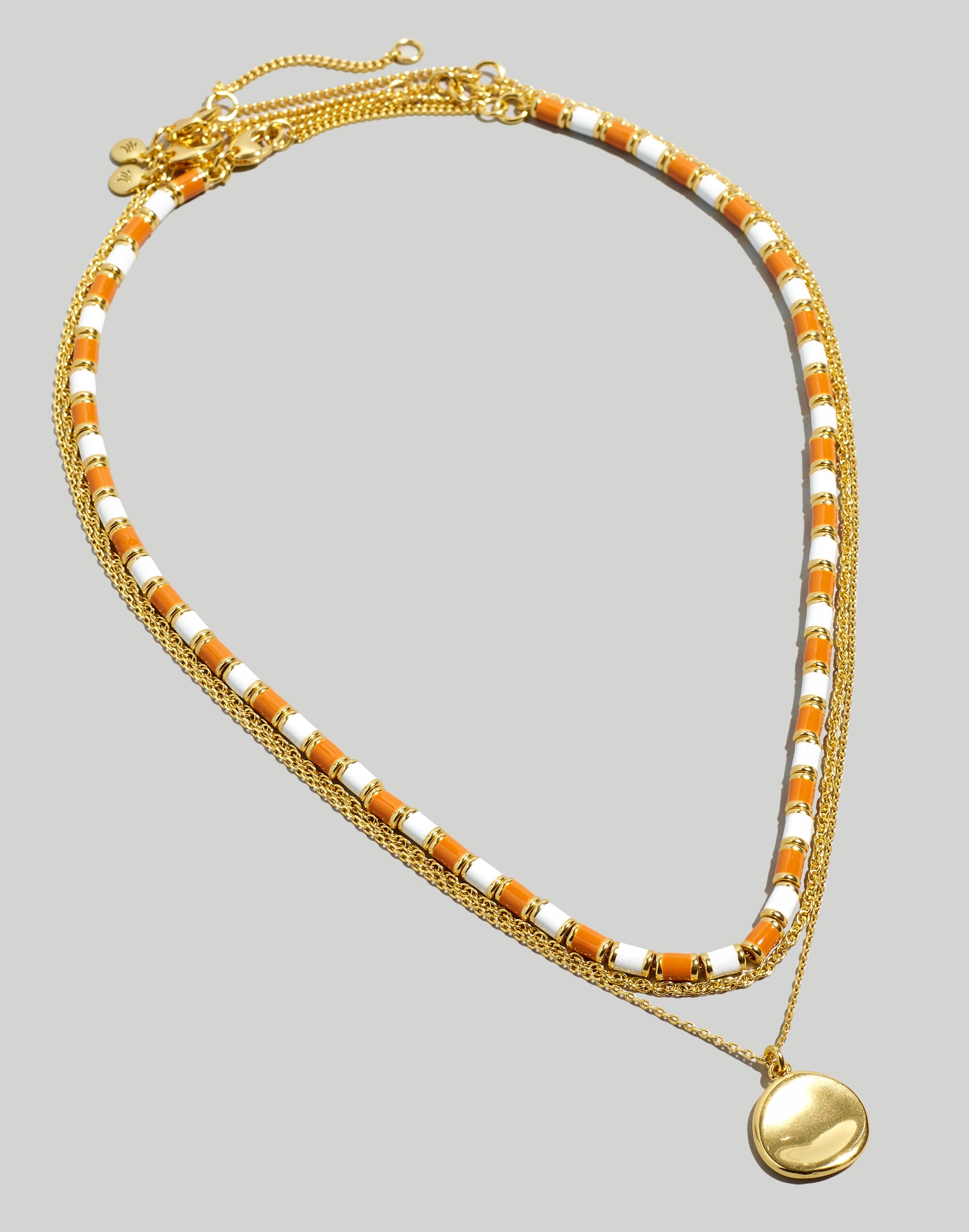 Three-Piece Striped Enamel Beaded Necklace Set