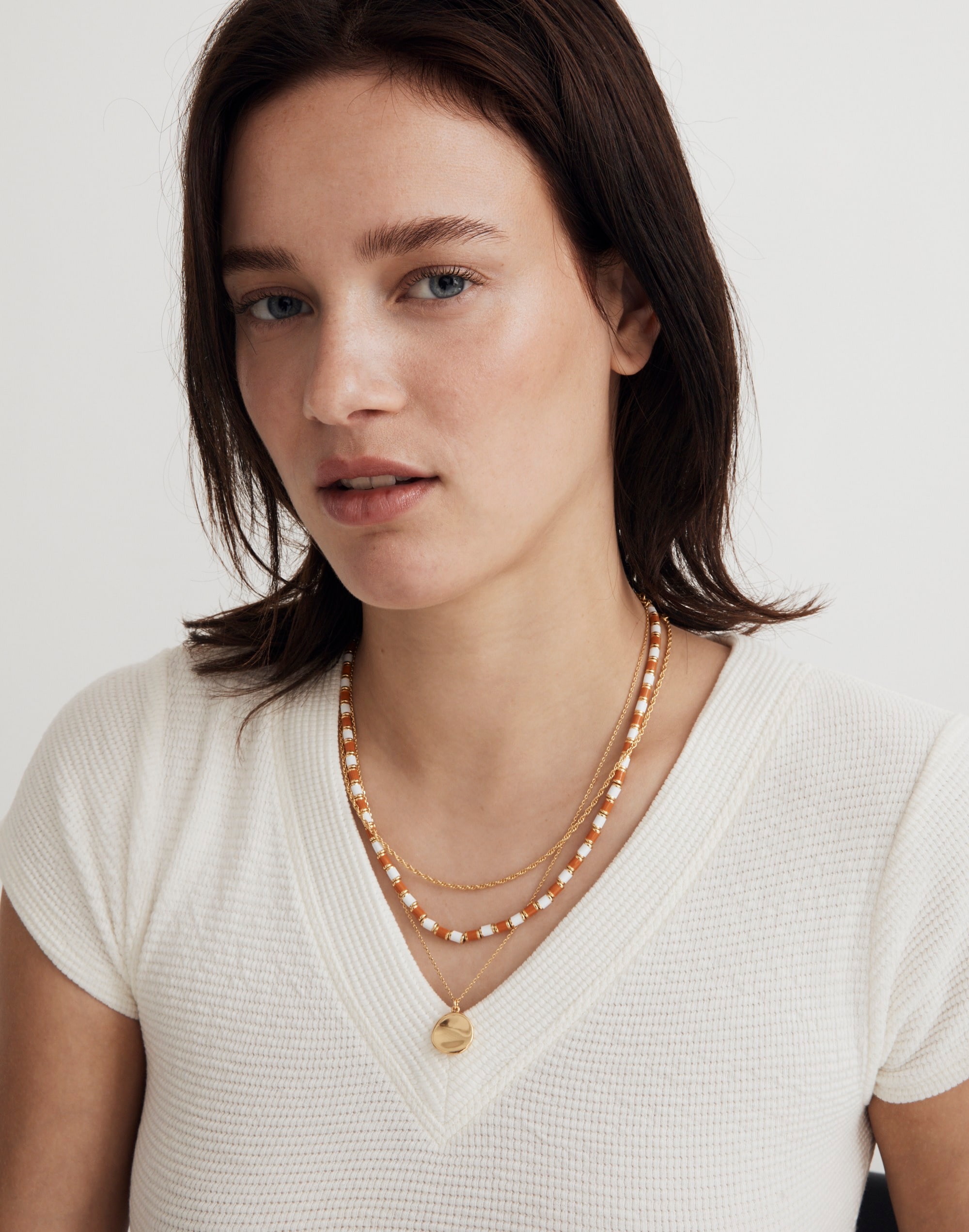 Three-Piece Striped Enamel Beaded Necklace Set