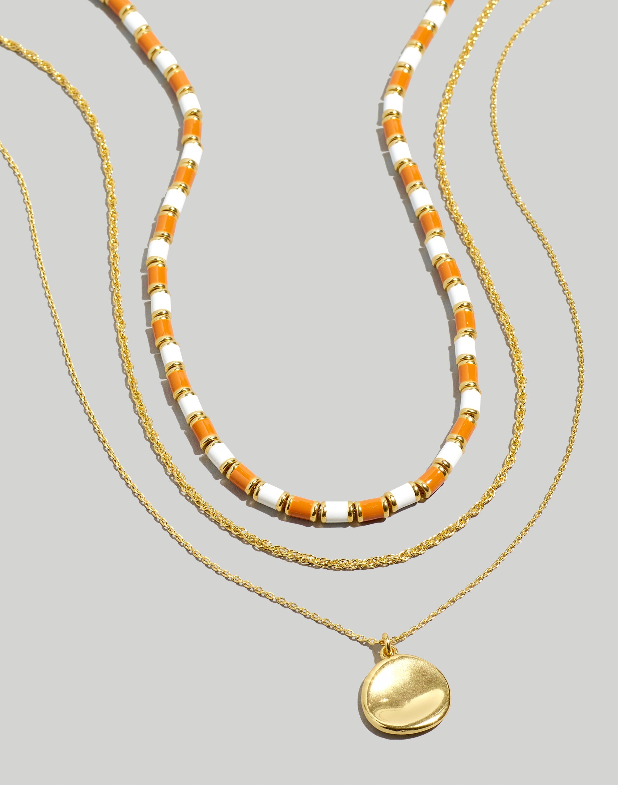 Three-Piece Striped Enamel Beaded Necklace Set