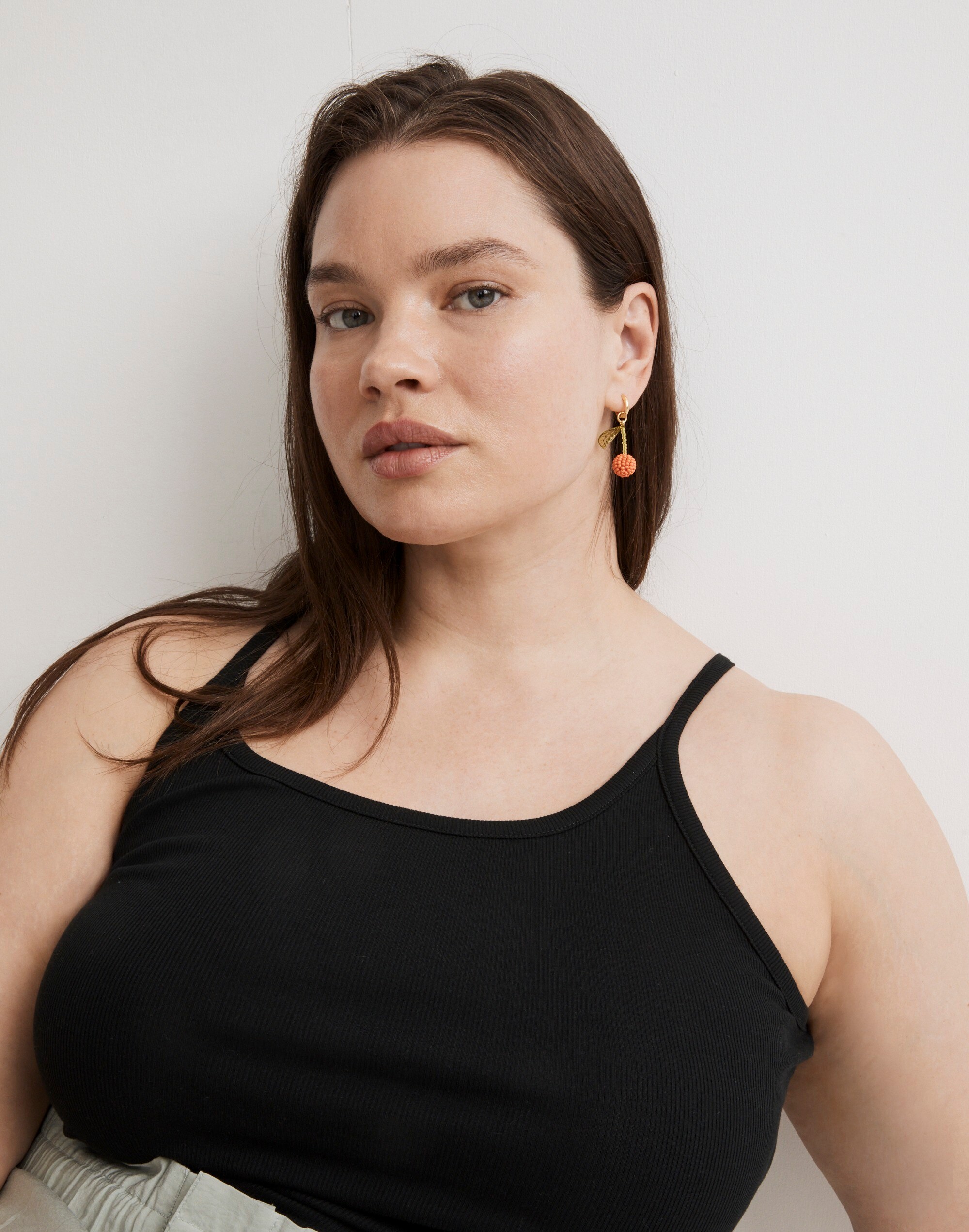 Orange Beaded Huggie Hoop Earrings