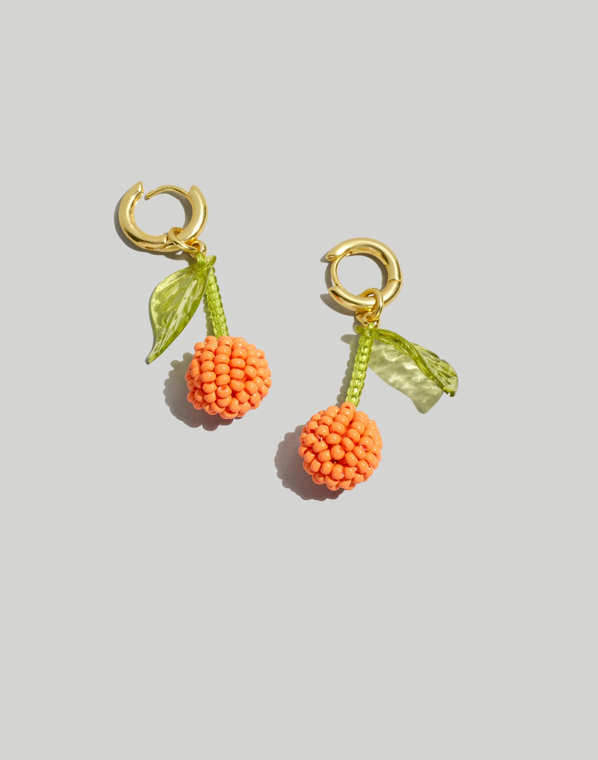 Orange Beaded Huggie Hoop Earrings