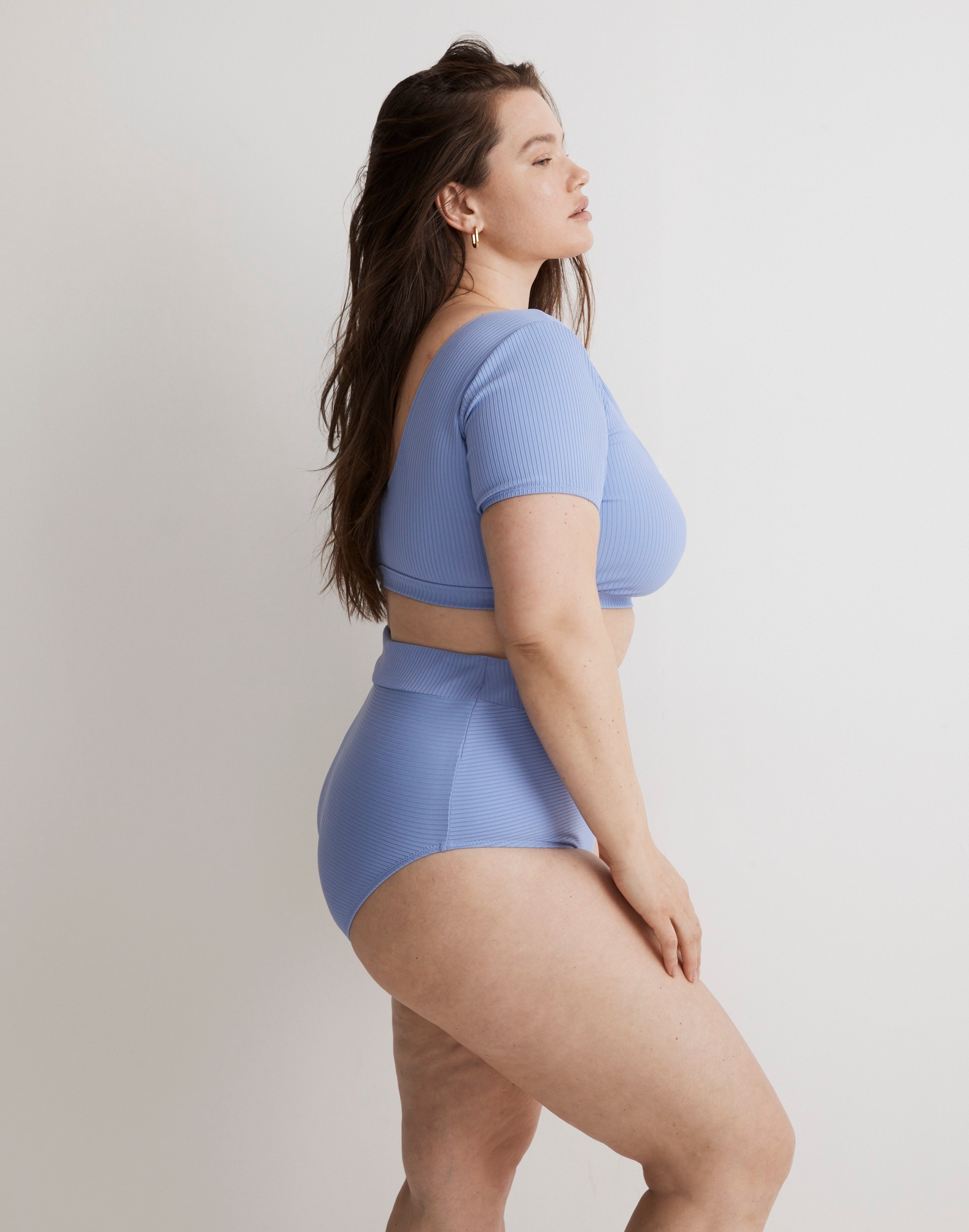 Plus Ribbed Square-Neck Longline Bikini Top