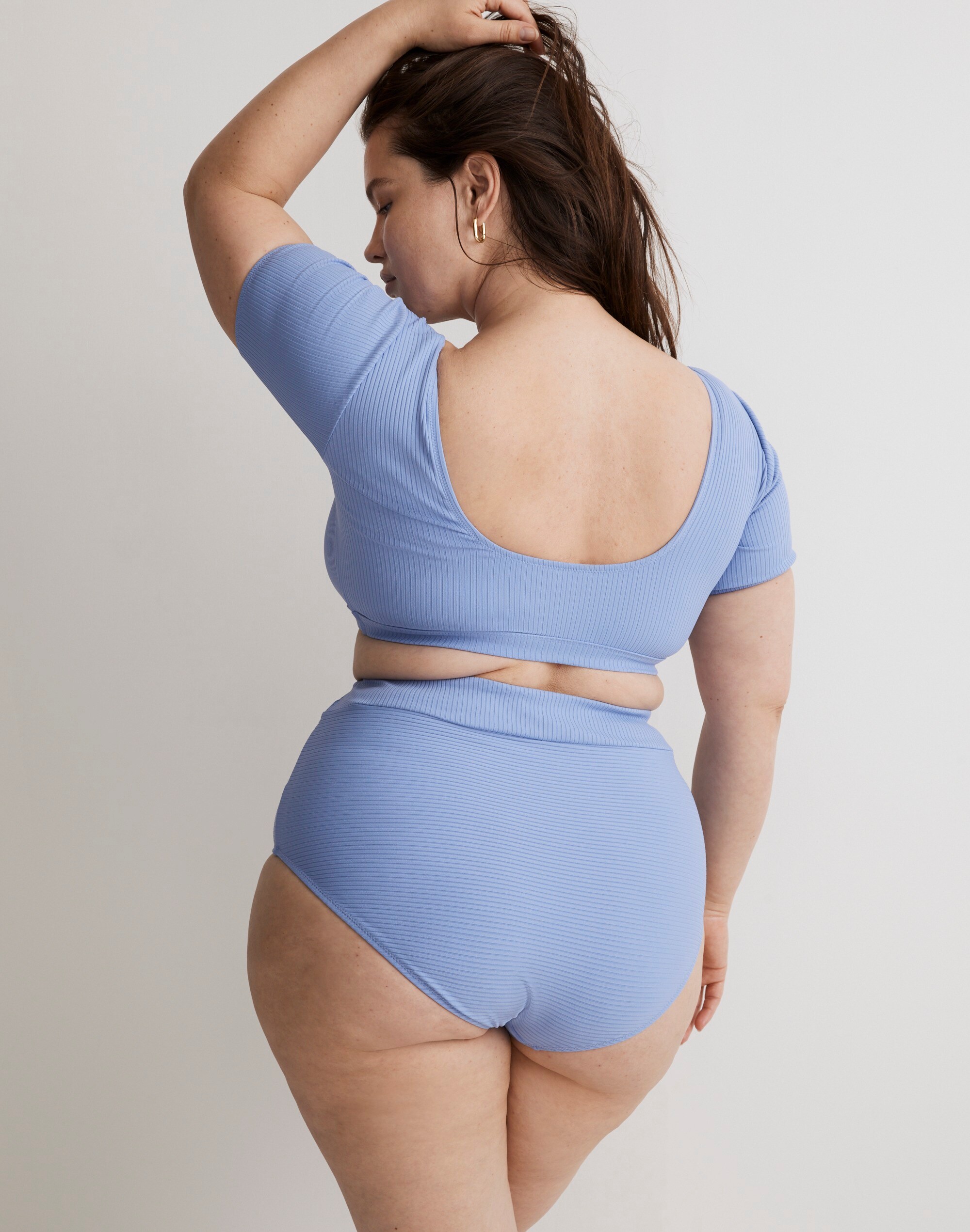 Plus Ribbed Square-Neck Longline Bikini Top