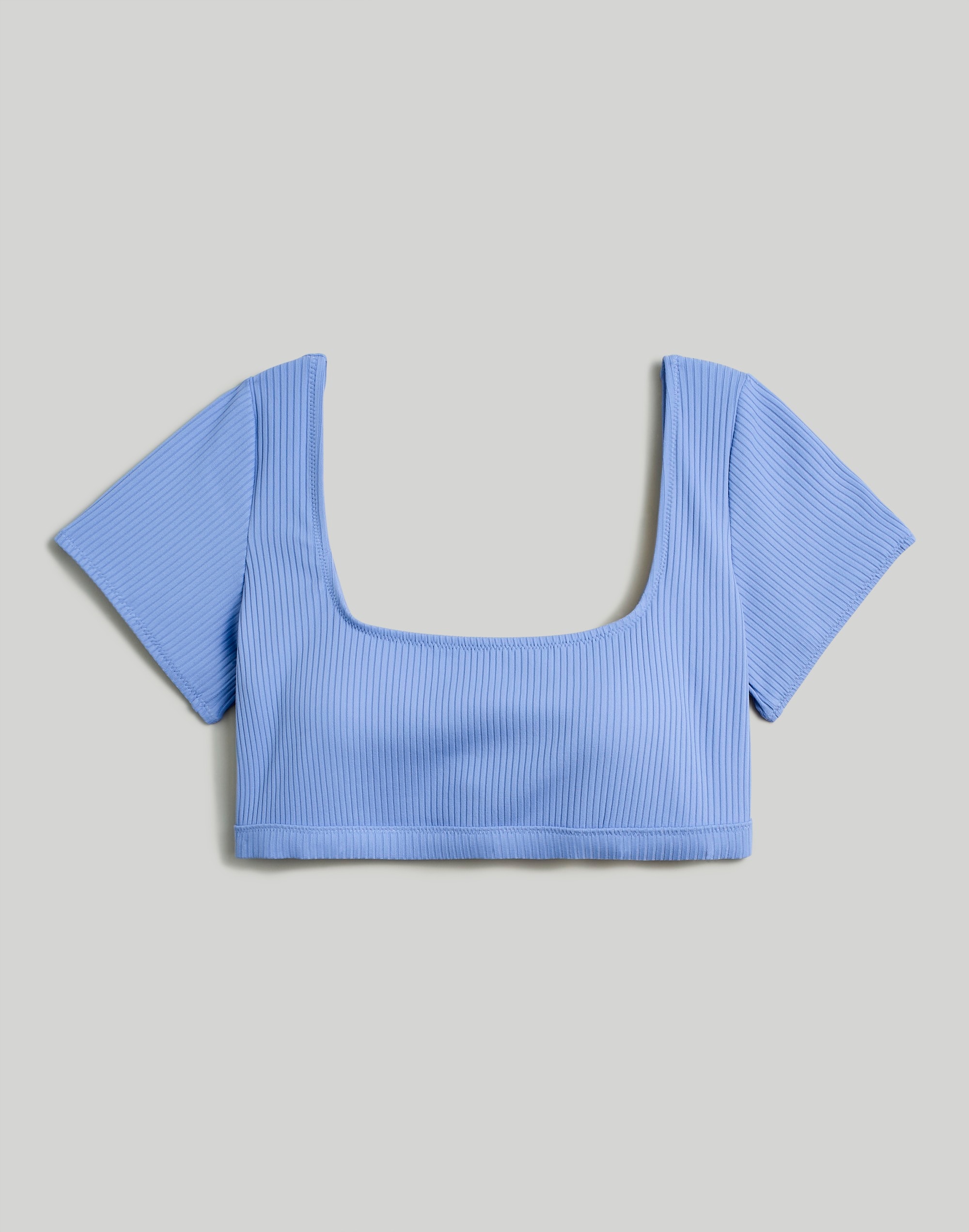 Plus Ribbed Square-Neck Longline Bikini Top