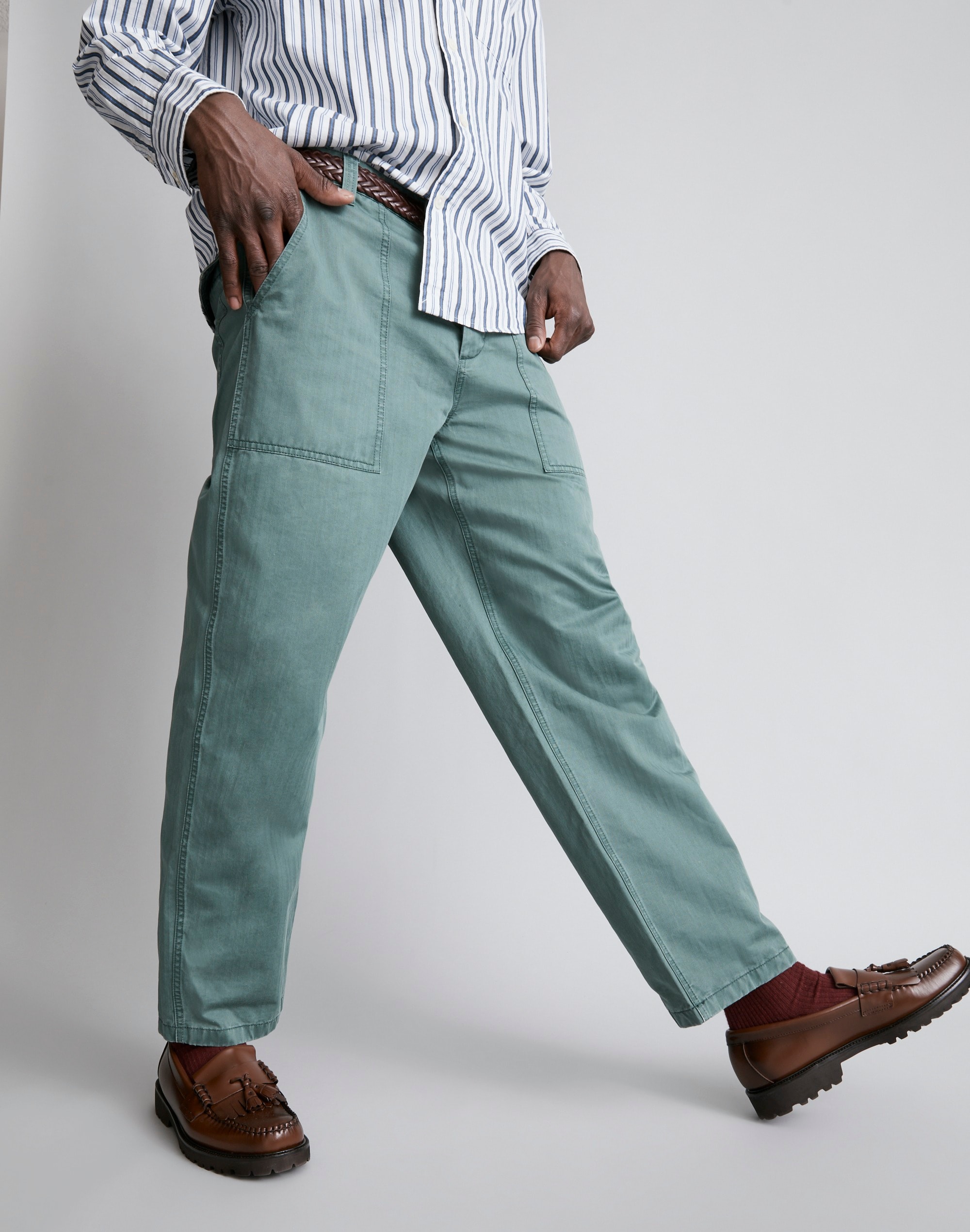 Herringbone Baggy Workwear Pants