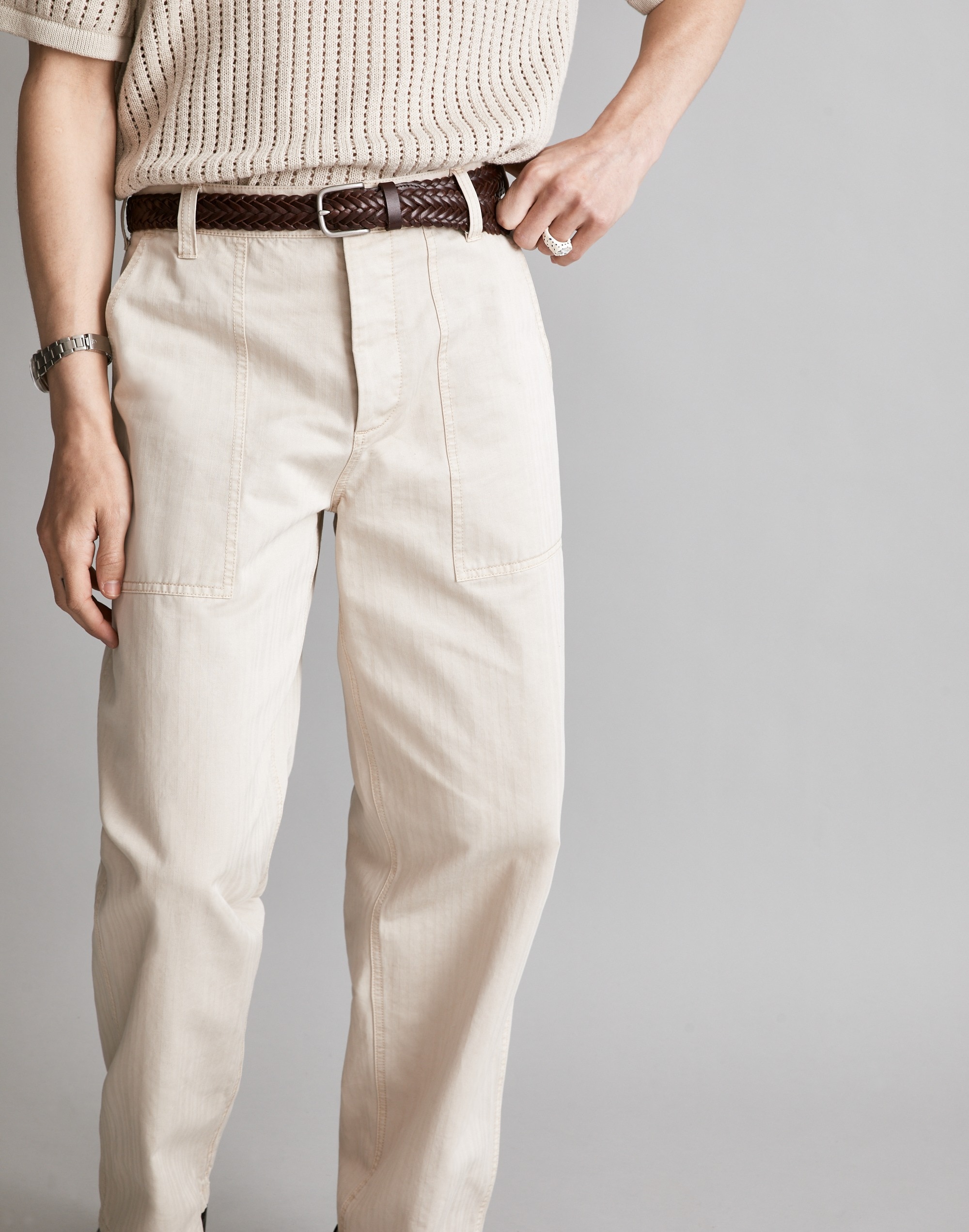 Herringbone Baggy Workwear Pants